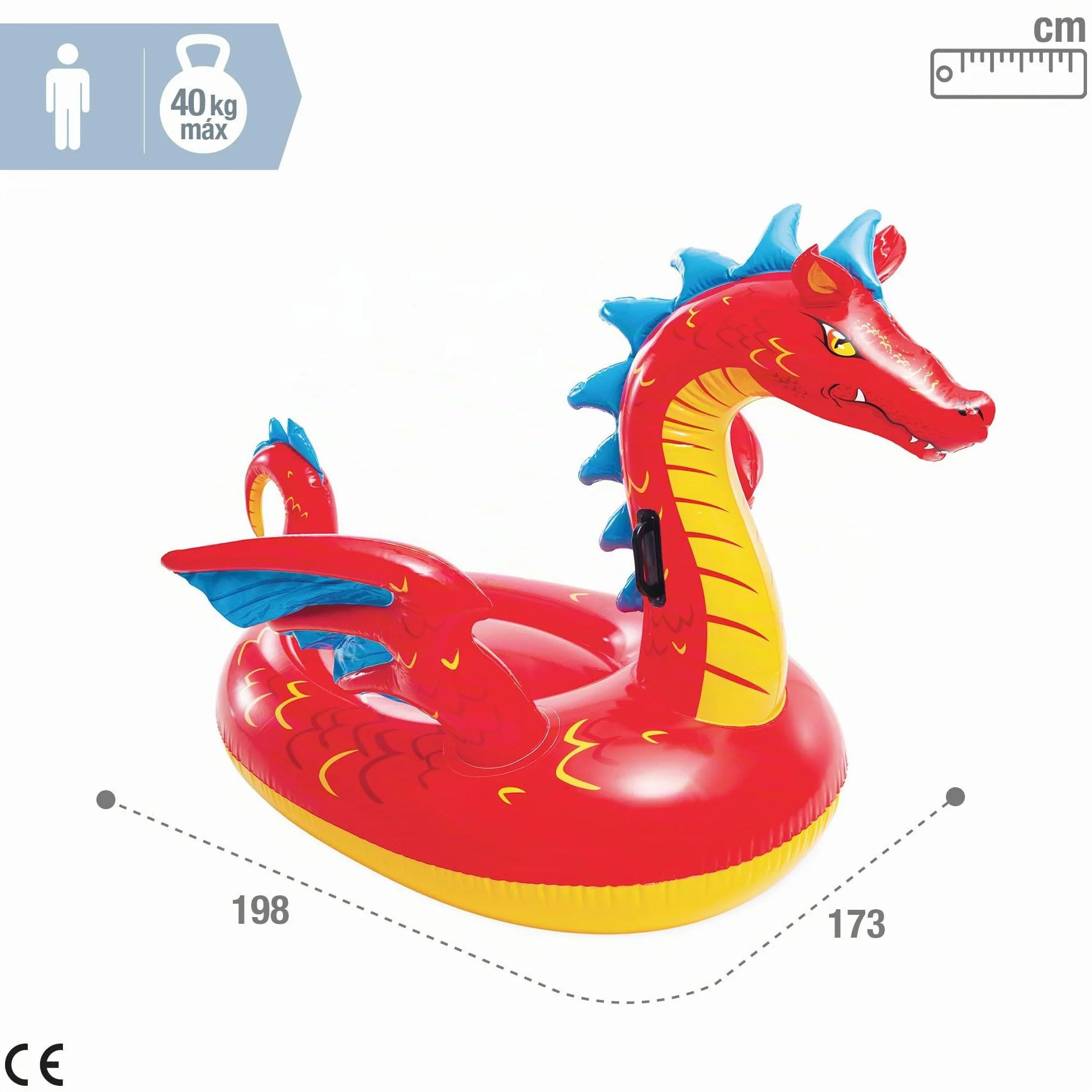 Intex, Flotador Hinchable, 198x173 cm, Diseño dragón, Incluye Parche reparación, Colchoneta con 2 Asas, con 2 cámaras de Aire, Colchonetas de Piscina, Hinchables Playa, Juguete Agua (57577)