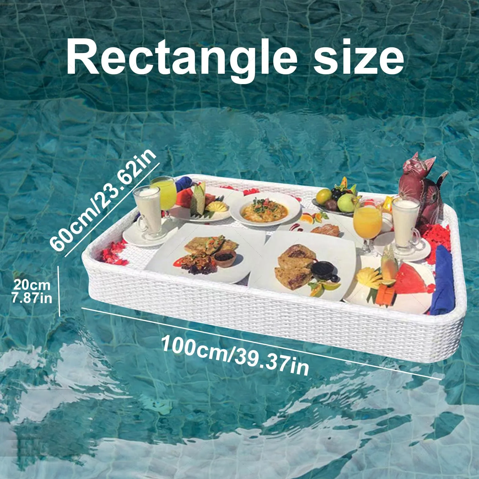 Bandeja Flotante para Piscina para Comida Y Bebidas - Redonda De 60 Cm, Soporta Una Carga De 5 A 7 Kg. Ideal para Piscinas Al Aire Libre En Hoteles Y Alojamient(Café-Rectángulo)