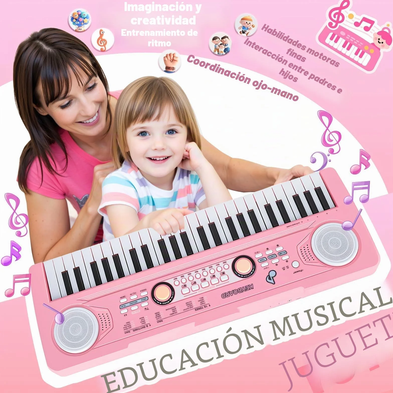 Piano Teclado Infantil Juguetes para Edades 3-5 49 Teclas Teclados Electrónicos con Micrófono Juguete Musical Regalos para Niños y Niñas de 3 4 5 6 7 Años