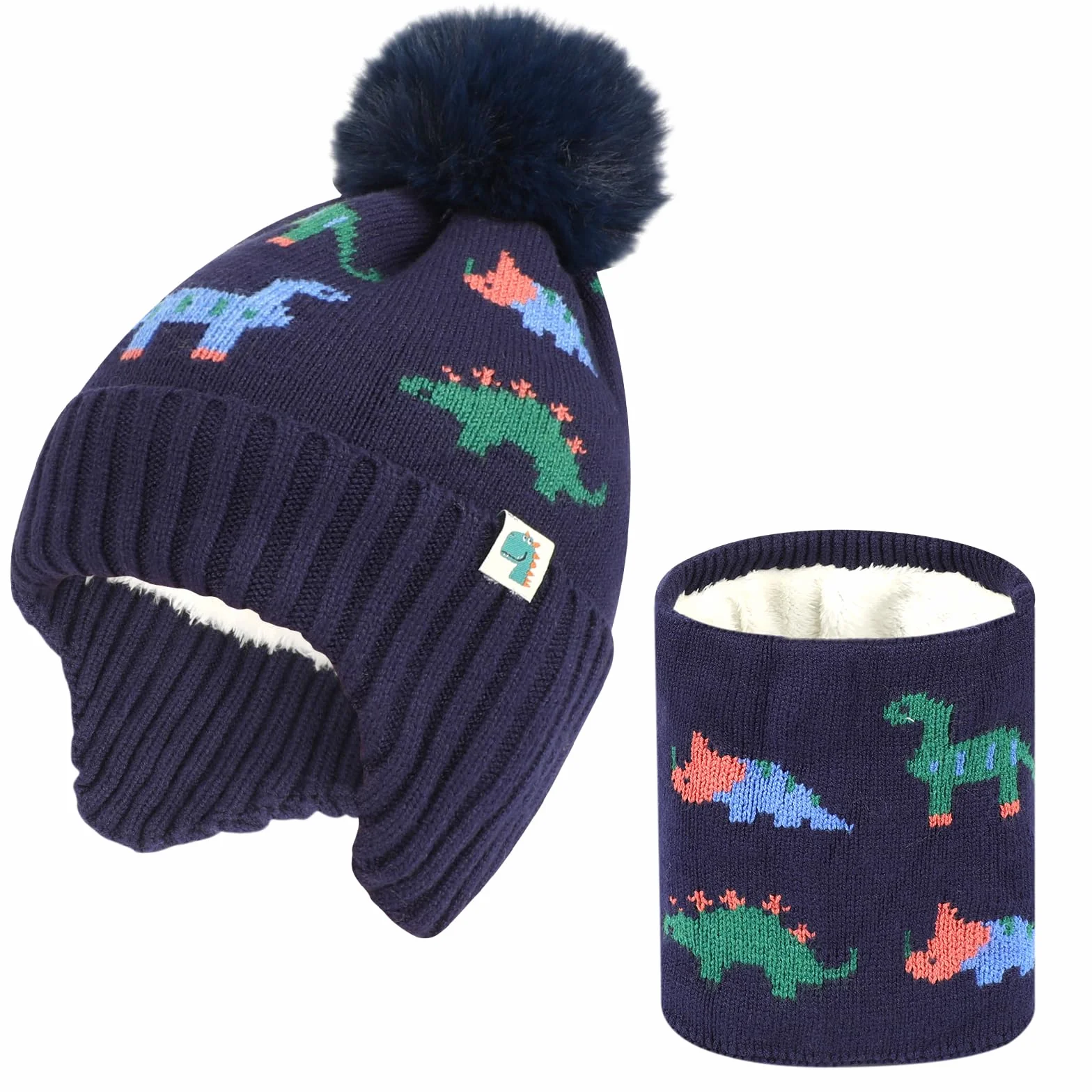 Conjunto de Gorro y Bufanda de Punto Invierno para Niños, Dinosaurio, 2-6 años