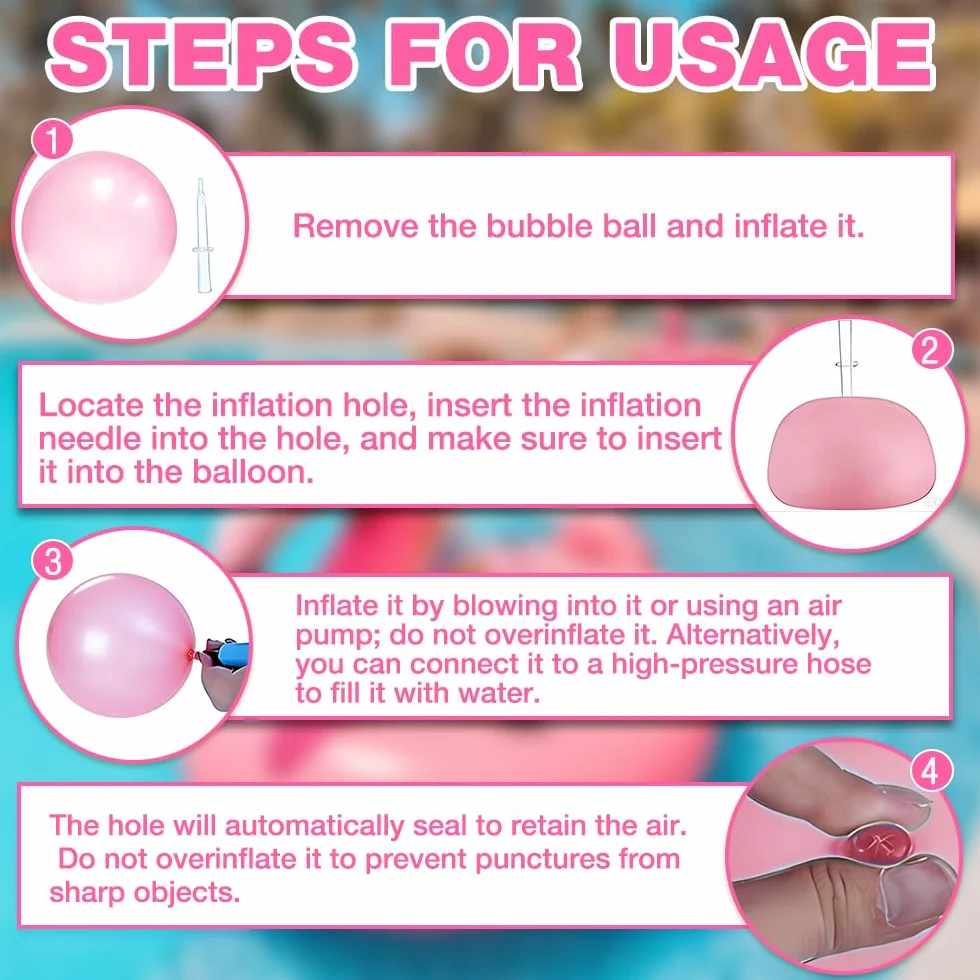 Bubble Ball XXL, HOVCEH 120cm Pelota Wubble Bubble Ball, TPR Transparente Reusable Pelota Hinchable Gigante para Playa, Jardín (Rosa)