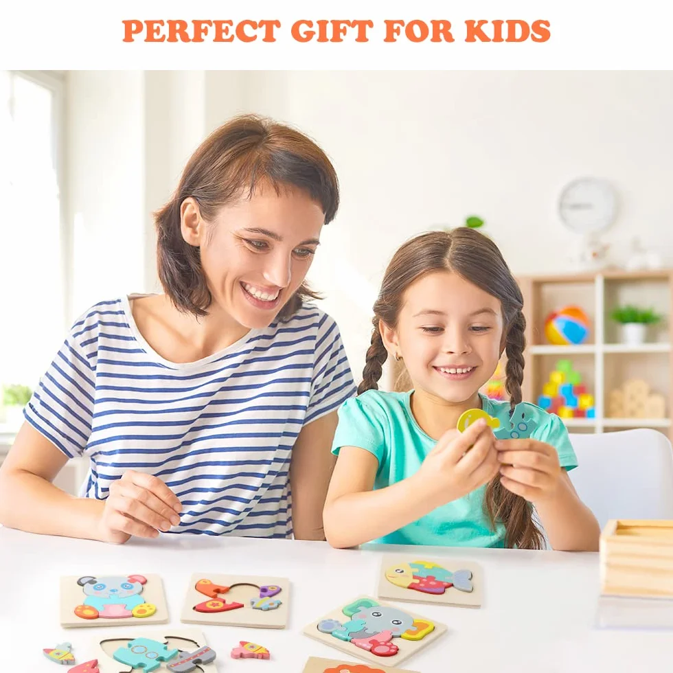 HOTUT Puzzles de Madera de Animales para Niños,6pcs Rompecabezas Puzzle Juguetes Bebes,Puzzles de Madera Juguetes Bebes, Montessori Puzzle Bebe Infantiles,para Niños