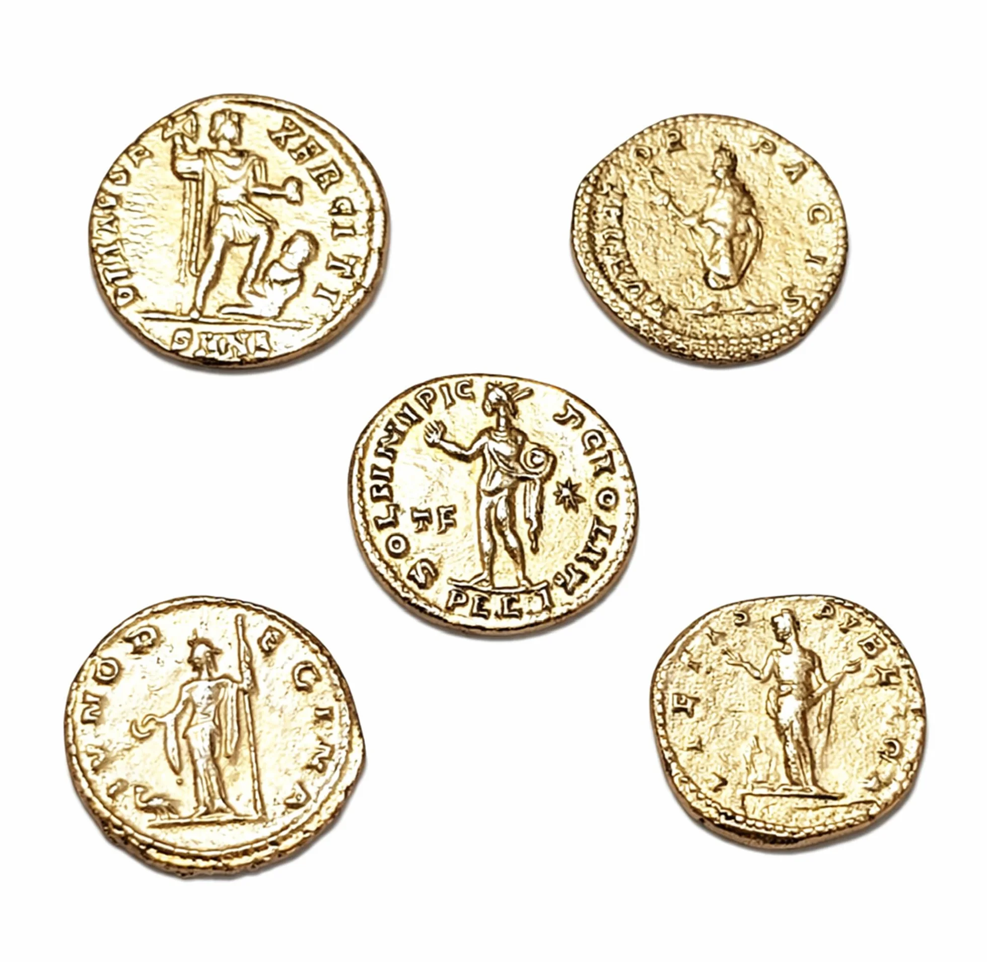 Monedas romanas imperiales antiguas chapadas en oro – Colección Set réplica emperadores romanos 5 piezas – Artesanía italiana, hecha a mano – Made in Italy