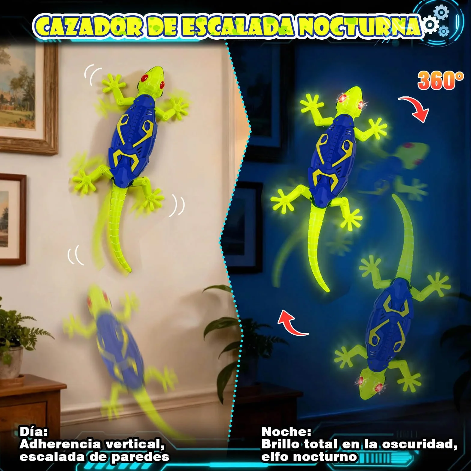 HILKKET Lagartija Teledirigida, Fluorescente RC Lagarto con Ojos Led Luminosos, Lagarto Trepador Paredes Movimientos Realistas, Gecko Radio Control, Reyes, Cumpleaños para Niños