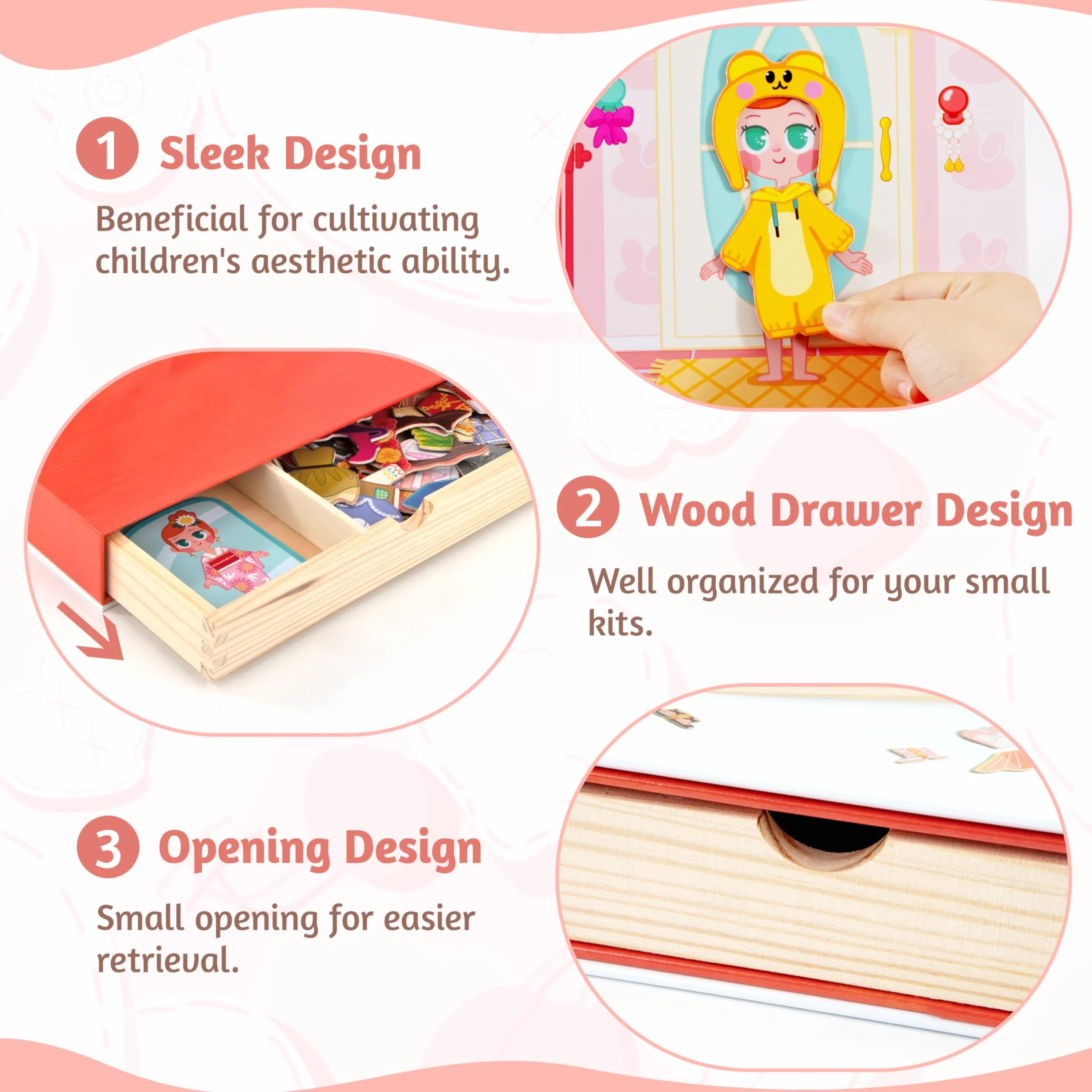 Magneticos Dress Up Juegos con Caja Madera para Niños 3+ Años, Puzzle Book Niñas, Juguetes Vestir Educativo Aprendizaje Motricidad Fina e Imaginación