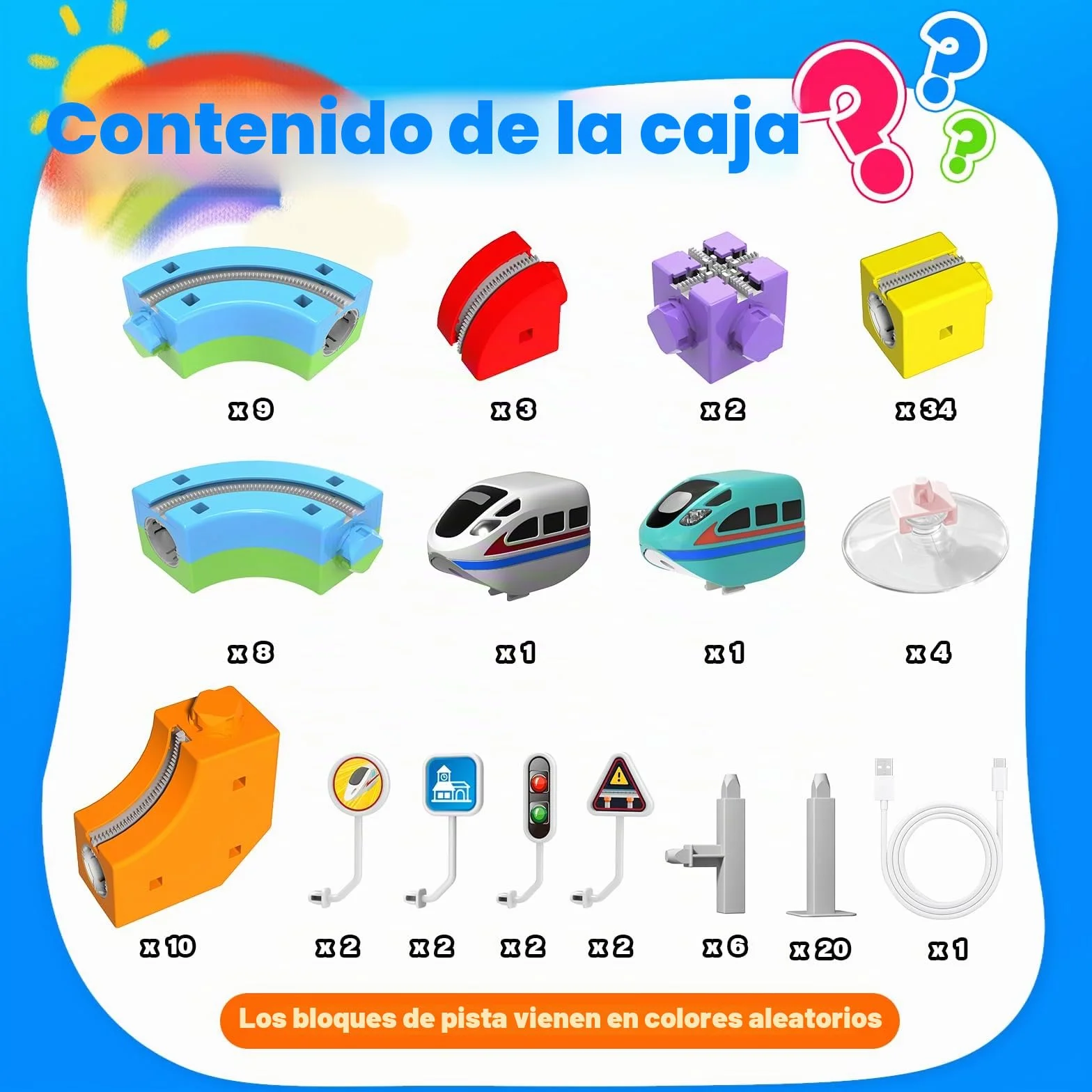 Goody King Tren Eléctrico Juguete 110 Piezas Vía Magnética con Señales de Tráfico DIY Pistas Cubos Magnéticos Regalo Niños 4-12 Años