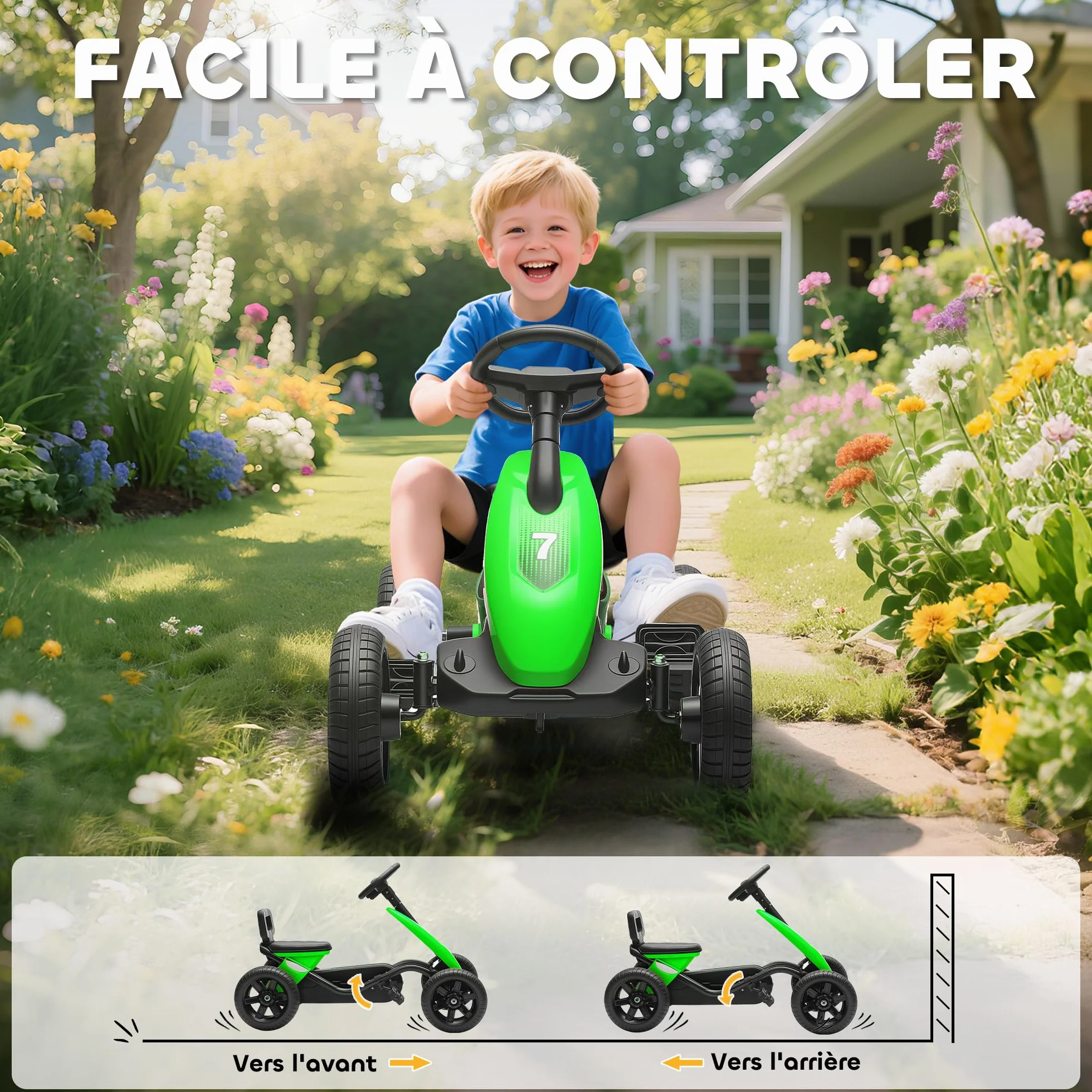 AIYAPLAY Kart a pedales para niños, go-Kart para niños con ruedas de EVA silenciosas, avanzar y retroceder, coche a pedales para niños de 2 a 5 años, color verde