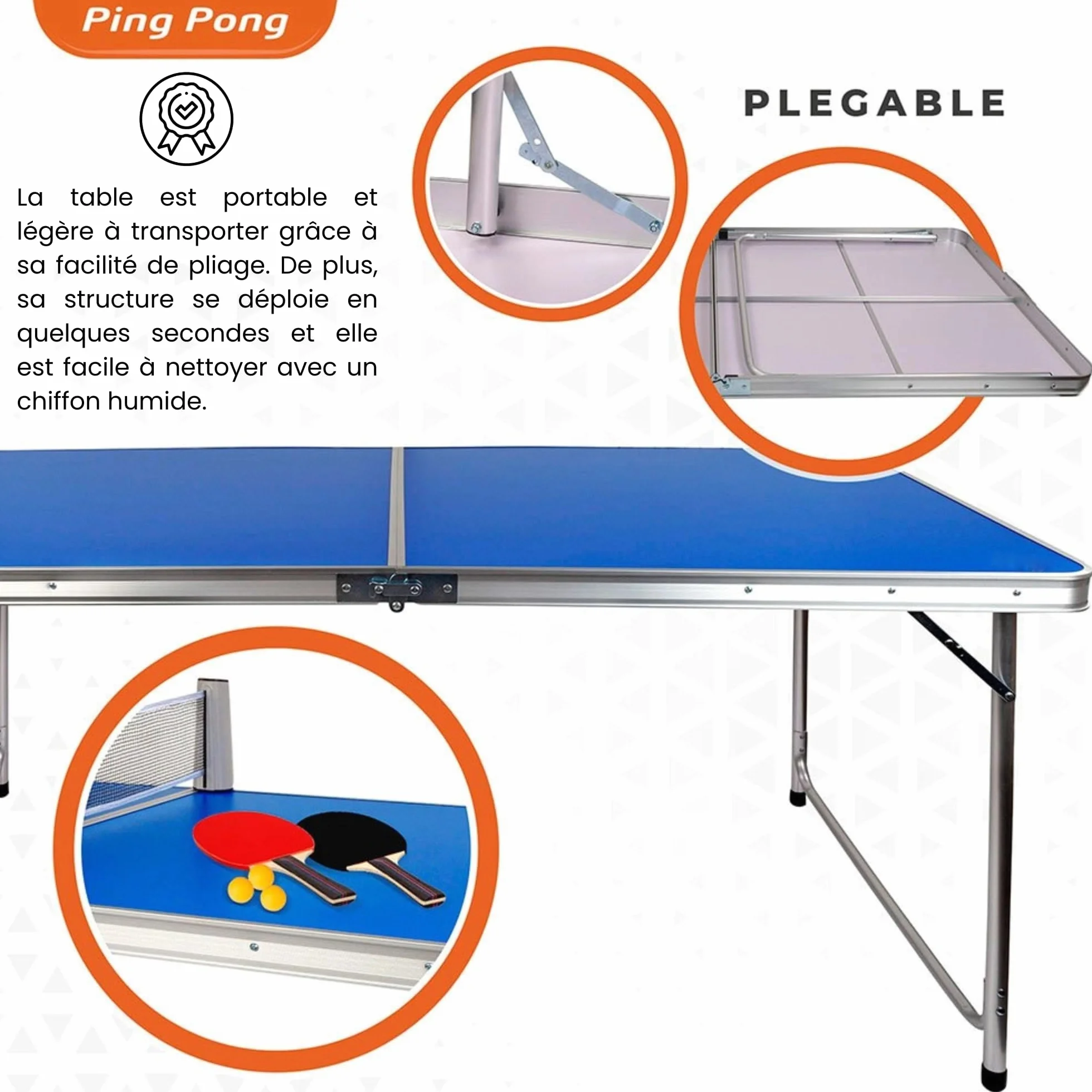 DEVESSPORT Mini Mesa de Ping Pong Plegable 120x60x70 cm con Raquetas, Pelotas y Red