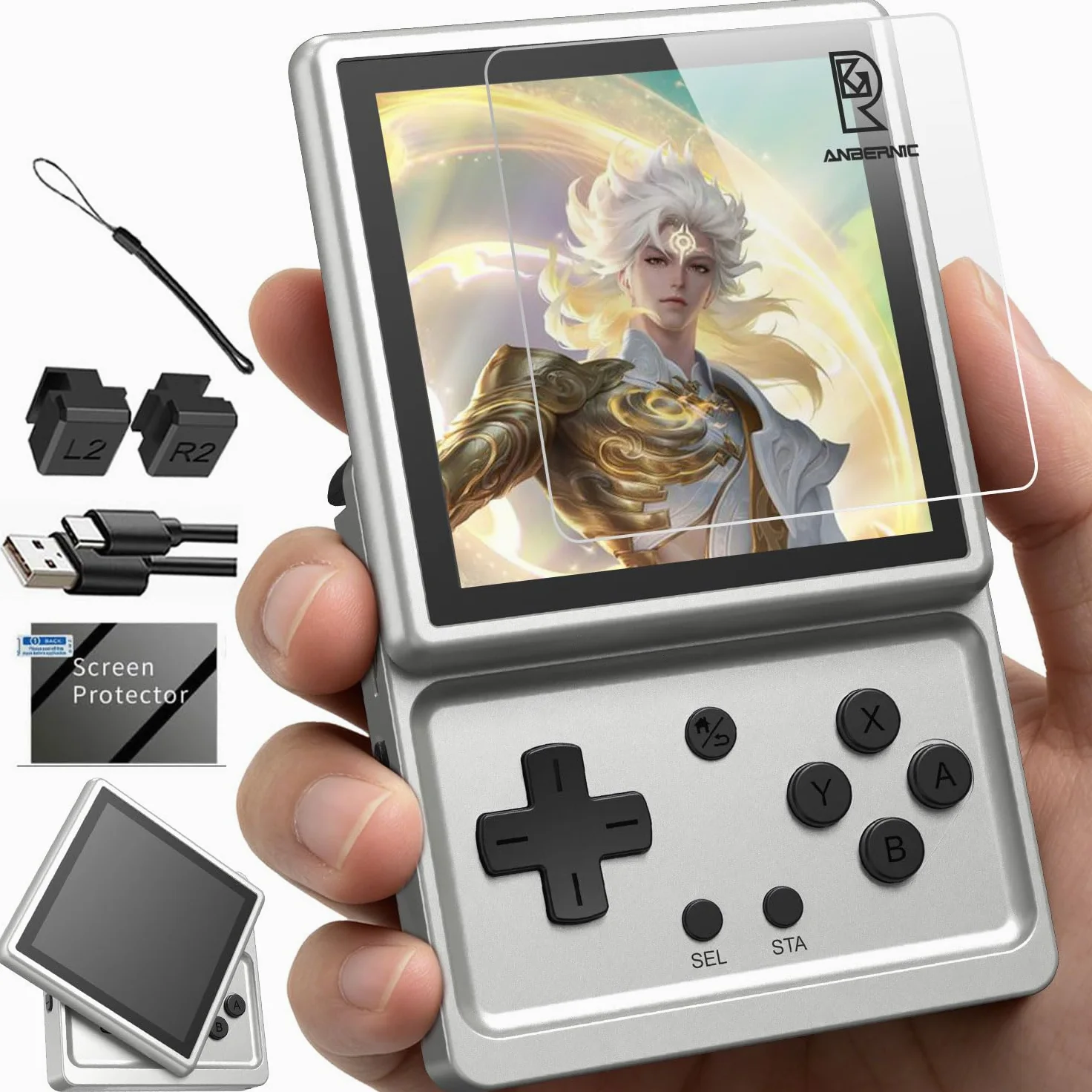 RG Rotate - Consola de juegos de mano retro, pantalla giratoria de 3.5 pulgadas, reproductor portátil Android, chip Unisoc T618 de 3 GB + 32 GB, batería de 2000 mAh, cuerpo de aleación de aluminio