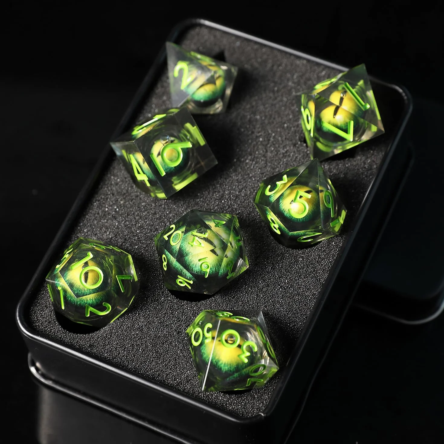 DND Juego de dados de resina poliédrica para mazmorras y dragones RPG MTG Ttrpg Pathfinder Juego de rol D20 D12 D10 D8 D6 D4 con caja de regalo