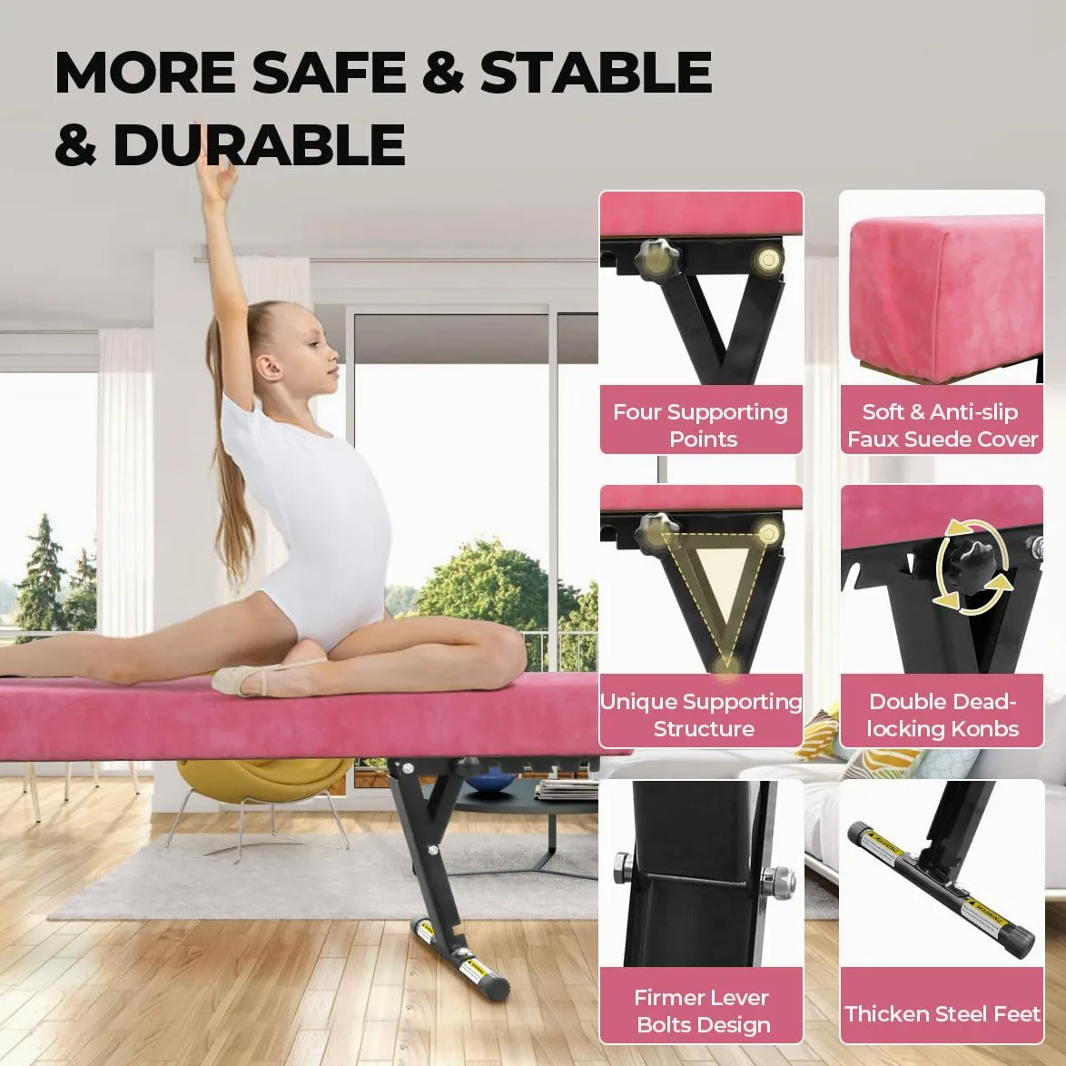 Barra de Equilibrio para niños, Plegable, 244 cm, 5 Alturas Ajustables, bajo, Barra de Equilibrio para casa, Entrenamiento en Interiores y Exteriores, con Pierna