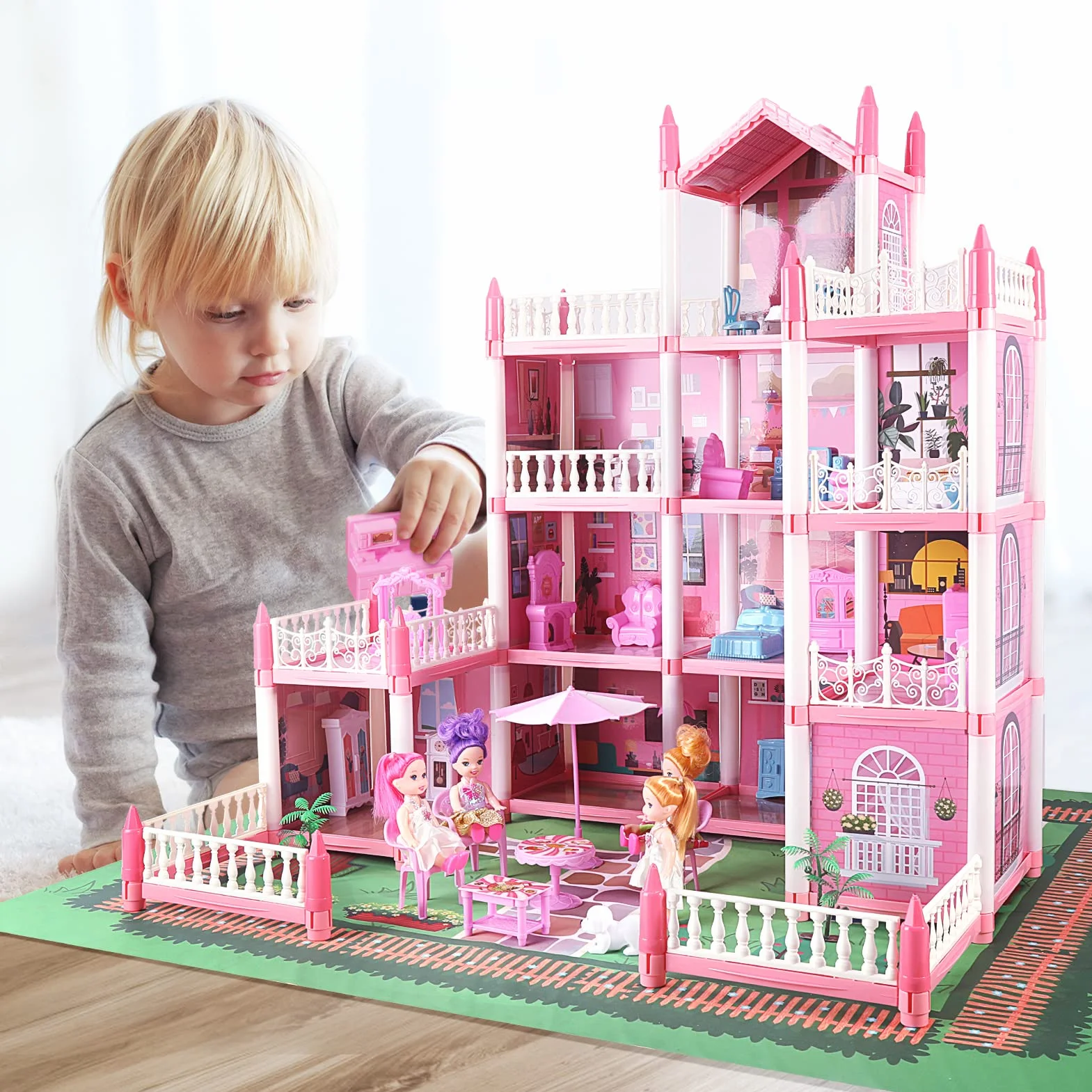 Casa de Muñecas para Niñas,Juguetes Niña 4 Años,Casa de Princesa de Ensueño con Muñeca y Luces,Regalo De Juguete para niños