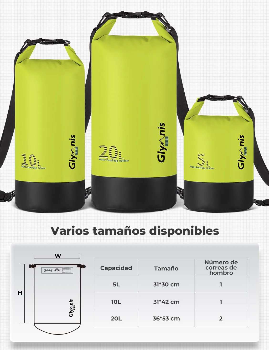 Glymnis Bolsa Impermeable 5 L 10 L 20 L para Rafting Kayak Playa Senderismo