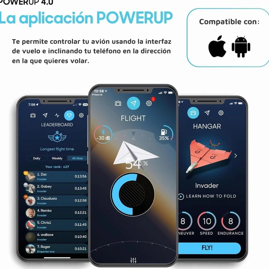 POWERUP 4.0 - Kit RC de Nueva generación para avión de Papel teledirigido por Smartphone. Fácil de pilotar con estabilizador giroscópico y piloto automático, para Aficionados, Conductores y