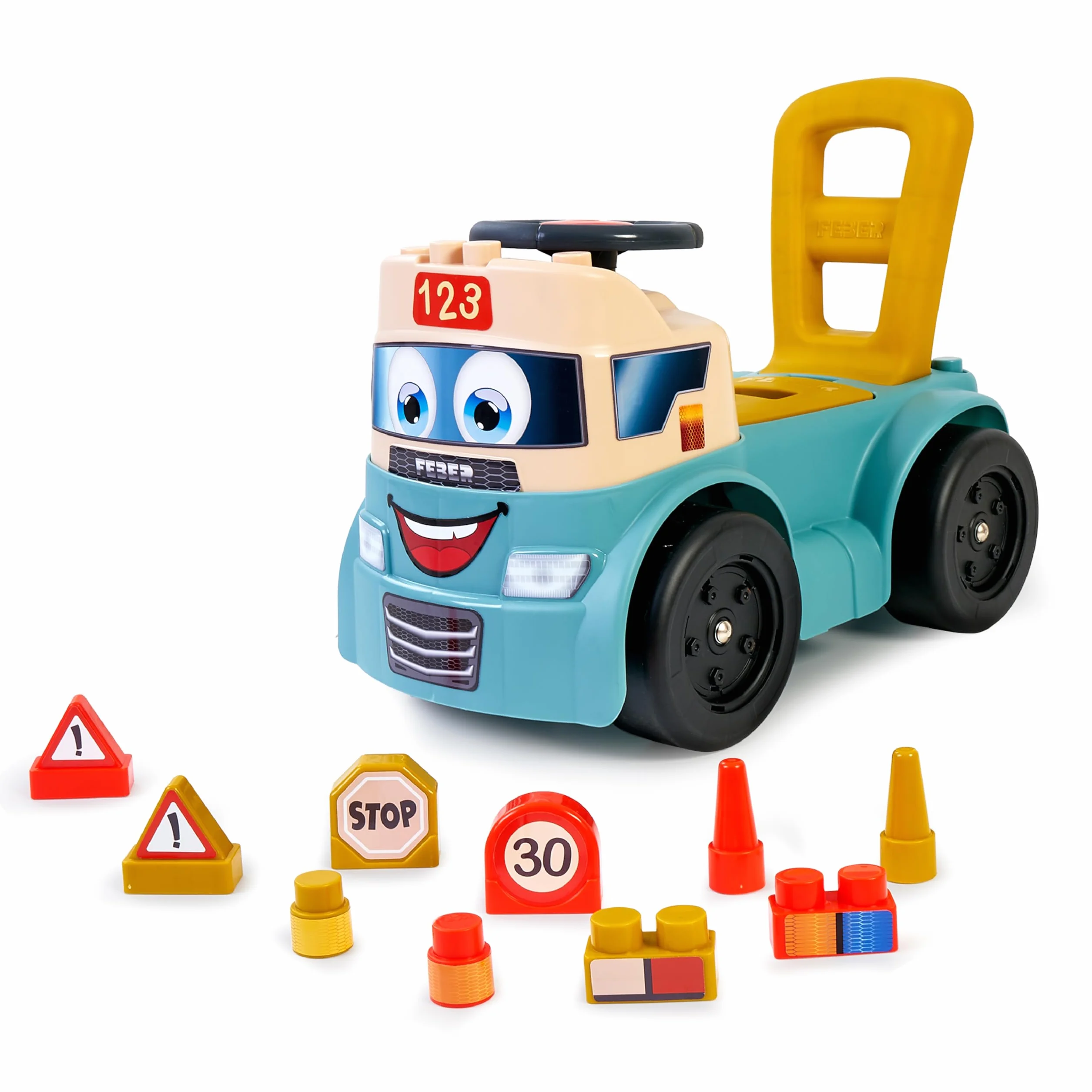 FEBER Motofeber Casual Blocks, Correpasillo de Empuje y Andador, Juego 3 en 1, Incluye Panel de Encajables y 10 Bloques de Figuras Geométricas, Maletero para Guardar Bloques, Famosa (FED32000)