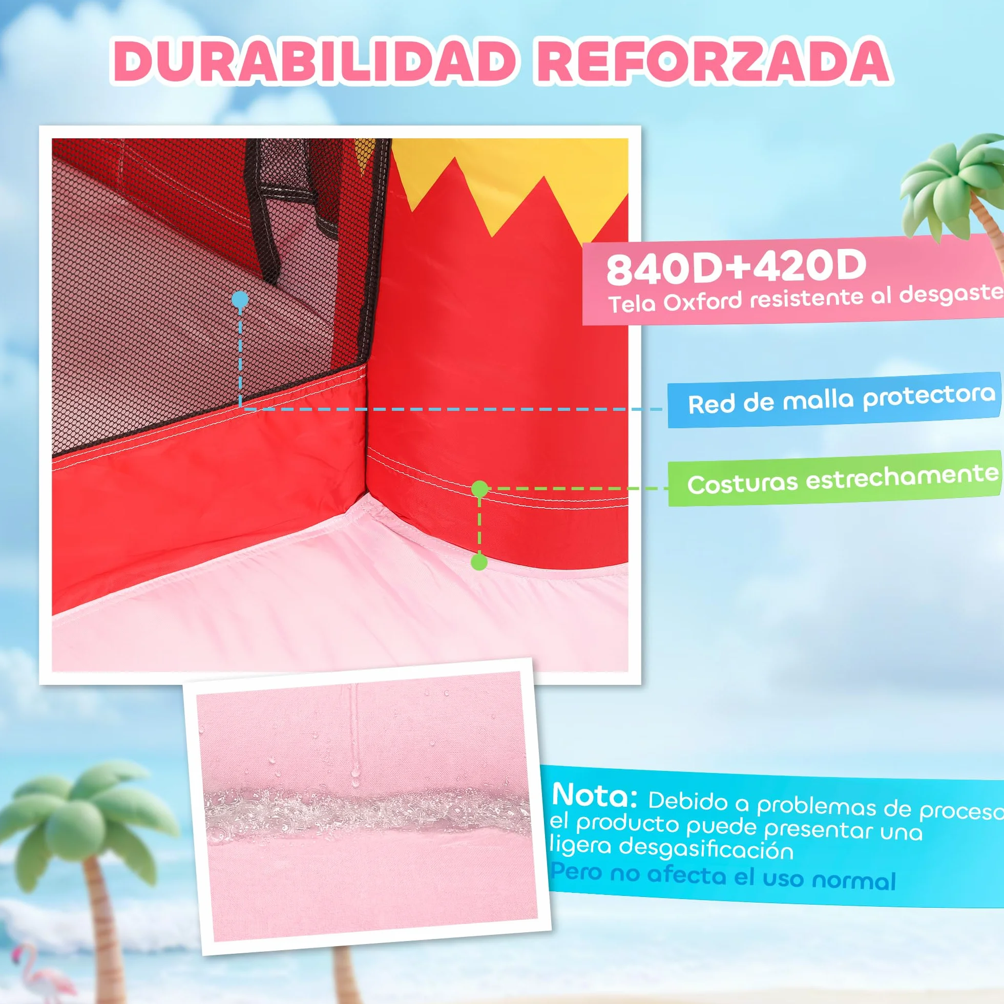 AIYAPLAY Castillo Hinchable para Niños con Soplador, Castillo Hinchable con Tobogán, Cama Elástica, Piscina de Pelotas, Canasta de Baloncesto, Diseño de Flamenco, Interior y Exterior, 255x230x196 cm