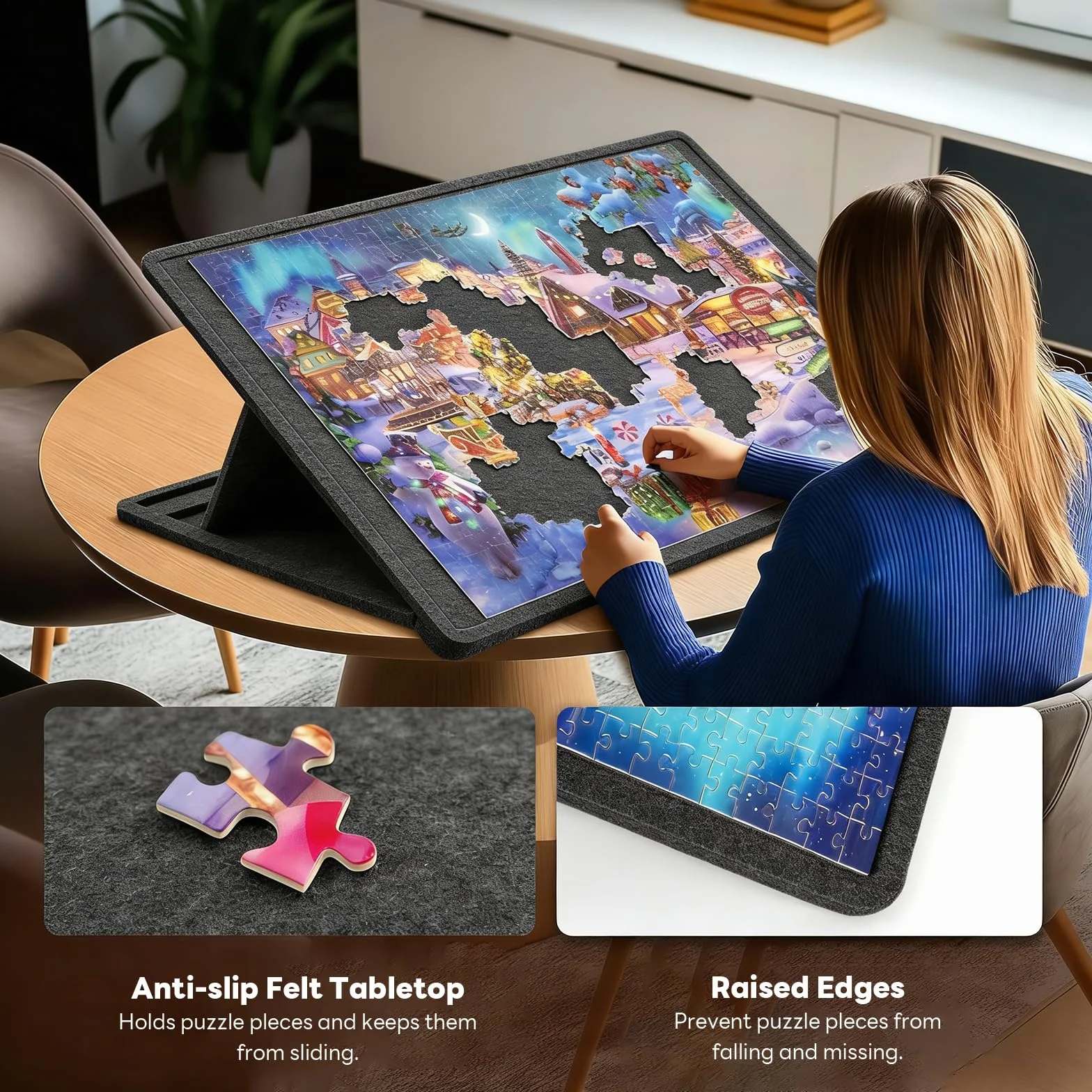 Tablero para Puzzle 1000 Piezas con ángulo Ajustable, 6 Bandejas y Cubierta - Mesa de Rompecabezas de Fieltro Ligera - Puzzle Board Almacenamiento Portátil con Superficie Antideslizante - Porta Puzzle