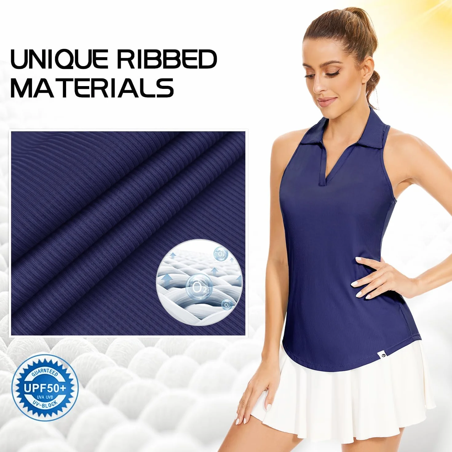 Soneven Polo Mujer Cuello en V Manga Corta Sin Mangas Camisetas Deportivas Ribbed Transpirable Secado Rápido Golf Tenis