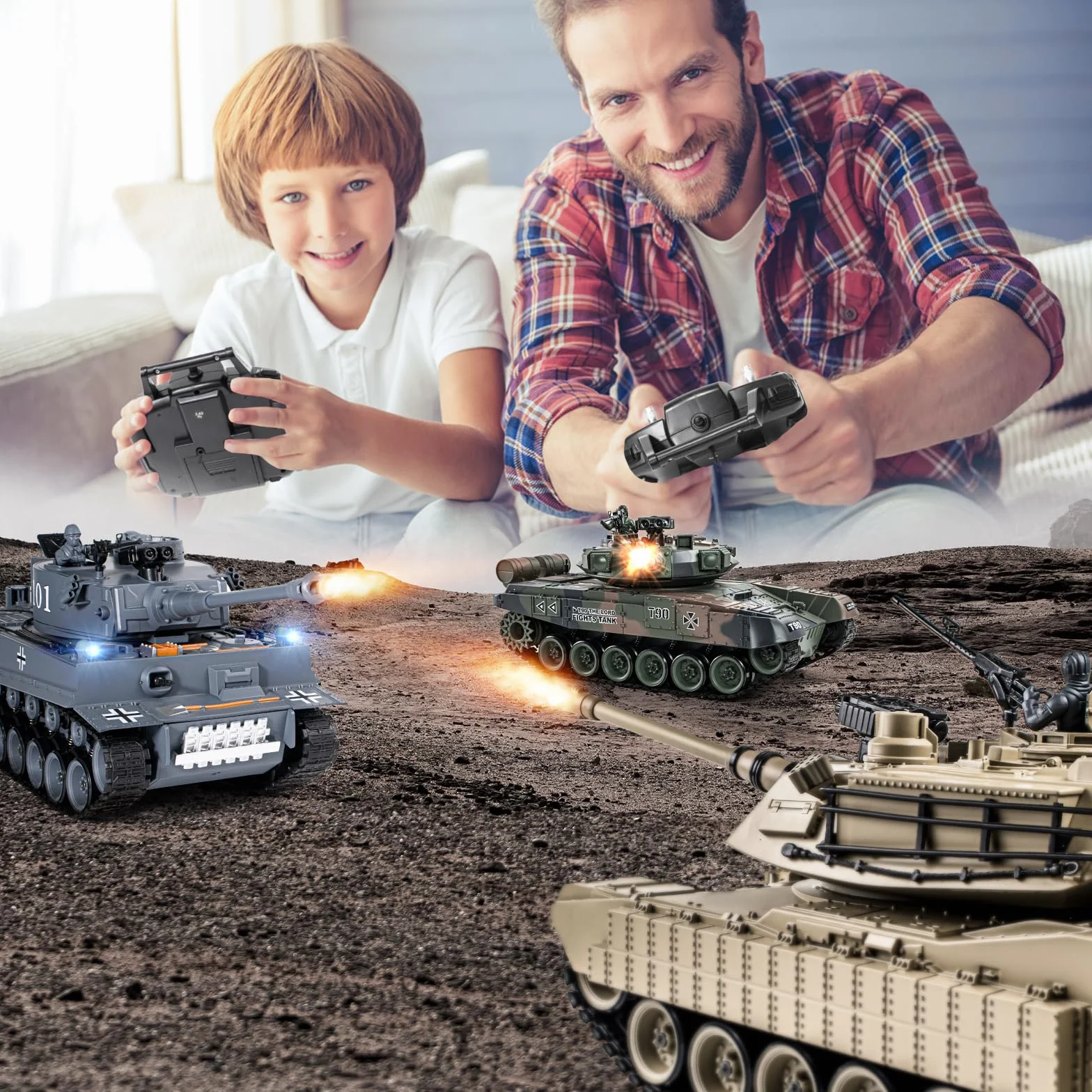 Supdex Tanque teledirigido 1:18, 2.4 GHz M1A2 Abrams, Modelo de Tanque telecontrolado, 15 Canales con Humo, luz y Sonido, vehculo Militar RC para Adultos y Nios