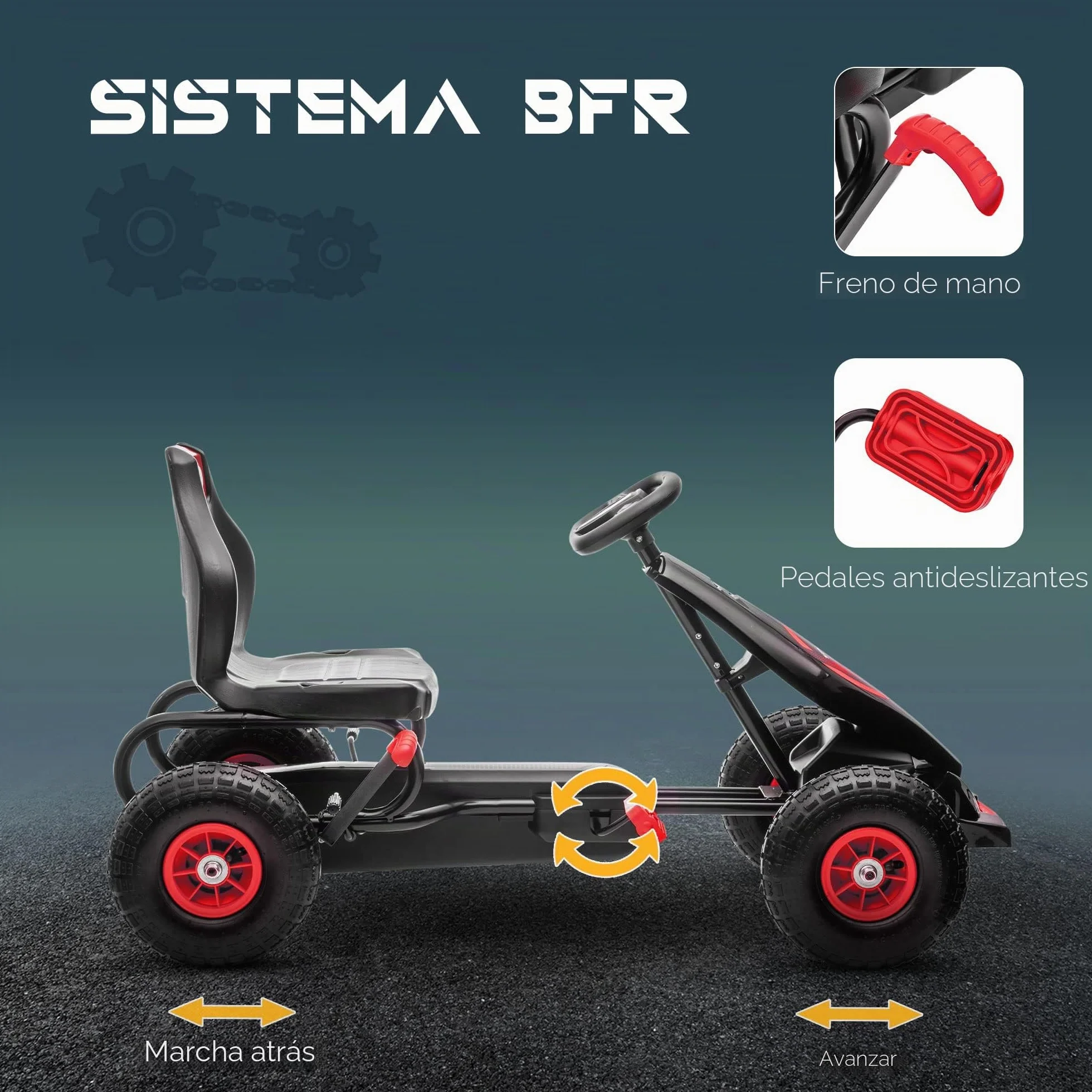 HOMCOM Go Kart a Pedali per Bambini 5-12 Anni con Sedile Regolabile, 50 kg Portata, Veicolo a Pedali per Bambini con Marcia, Avanti, Retromarcia, Freno a Mano e Ruote in EVA Antiscivolo, Rosso