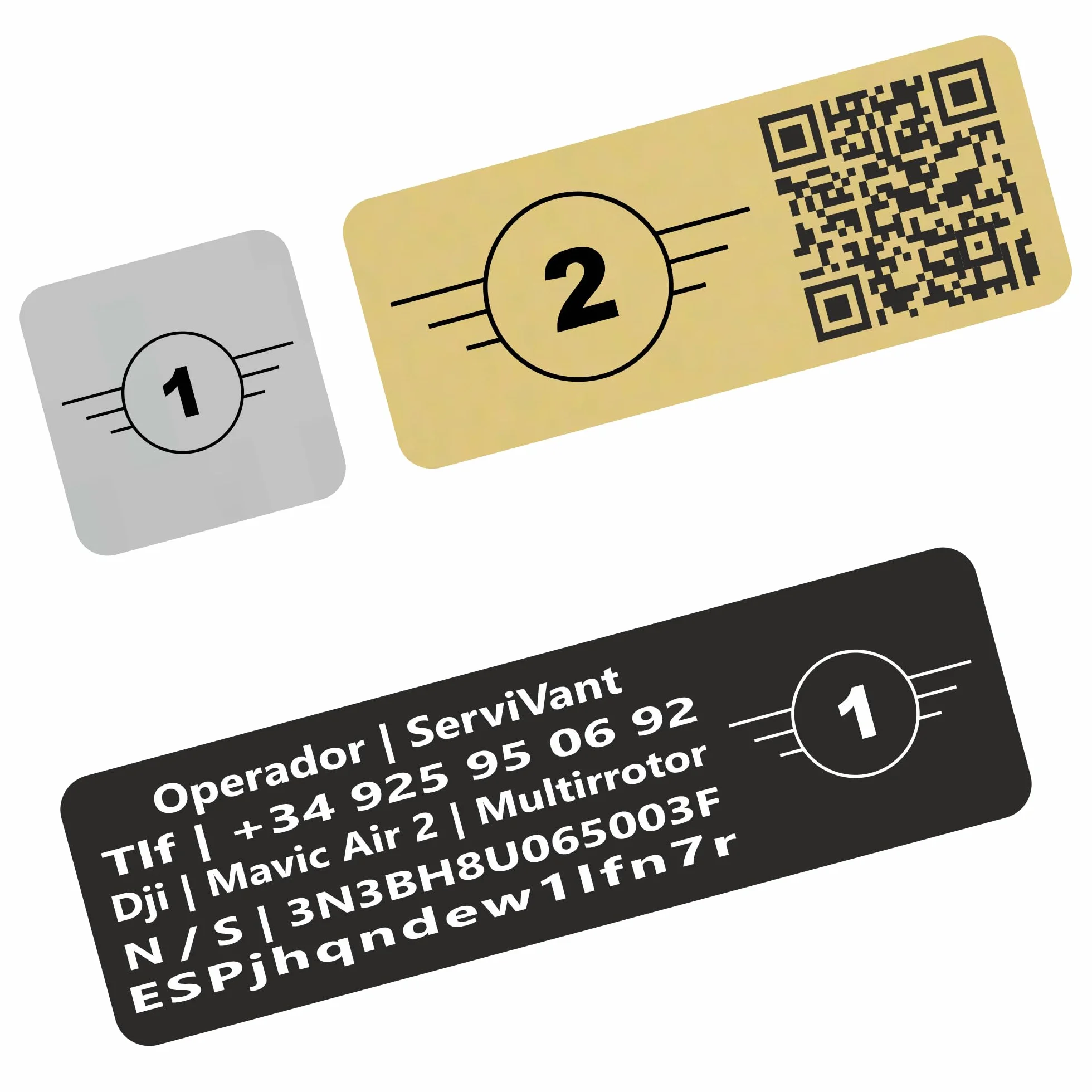 ● Pack 1 Uds. ● Placa Identificativa para Drones ● Placas para Dron CUMPLEN requisitos normativa EASA ● Tamaño Personalizados para Todos los Modelos de drone (Marcado de Clase EASA)
