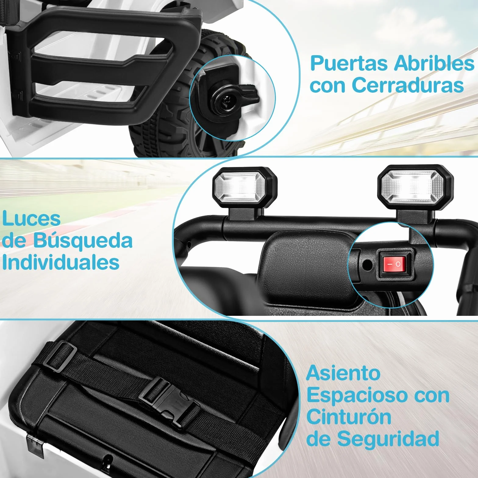 COSTWAY Coche Eléctrico para Niños 12V, Vehículo Todoterreno de Batería con Control Remoto, 3 Velocidades, Luces LED, Música, Bocina y Conexión Inalámbrica, para Niños de 3+ Años (Blanco)