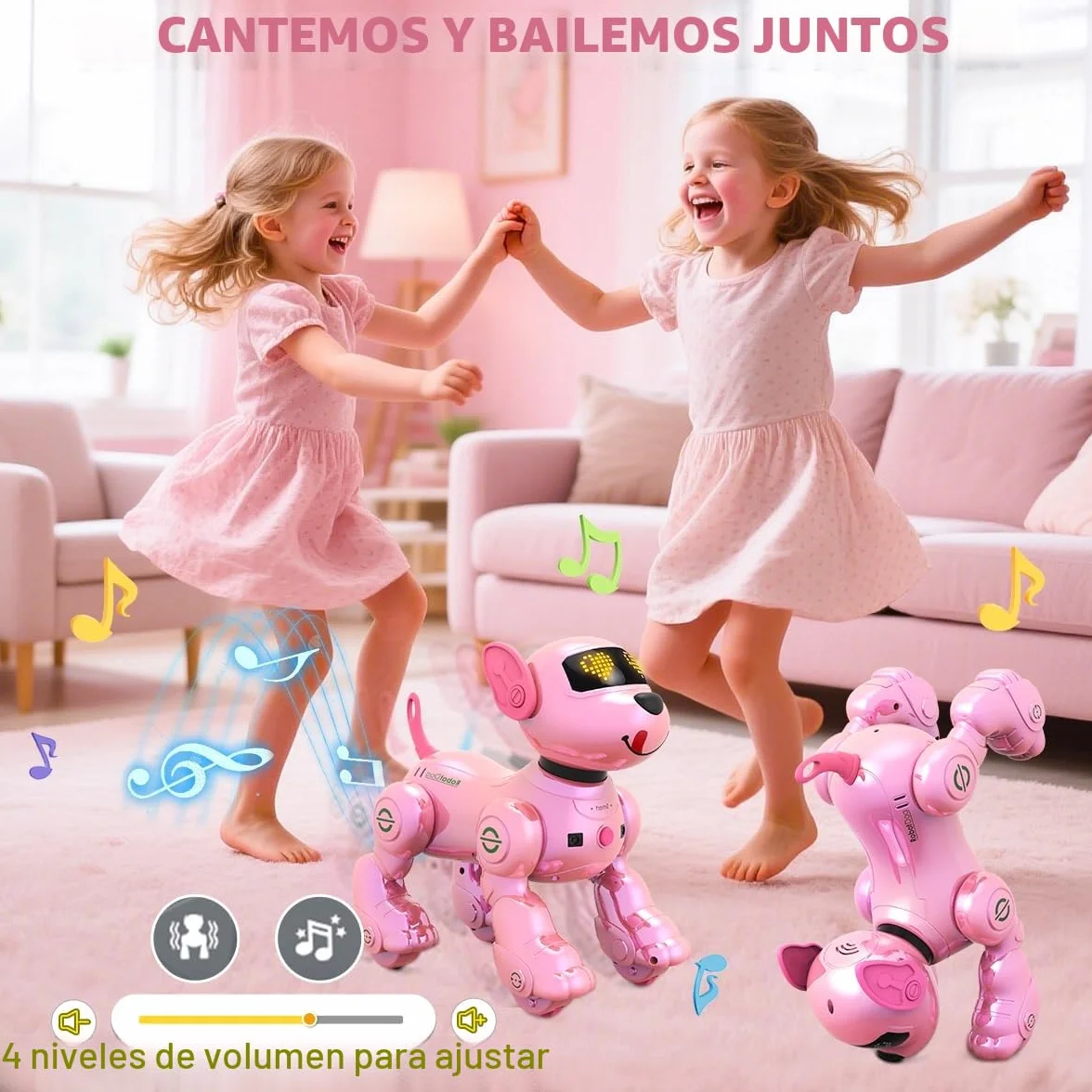 VATOS Perro Robot Recargable para Niños, Perro Robot con Control Remoto, Programable,17 Funciones Interactivas y Volumen Ajustable; Juguete de Cachorro Robot Que Canta y Baila, Regalo para Niñas,Rosa