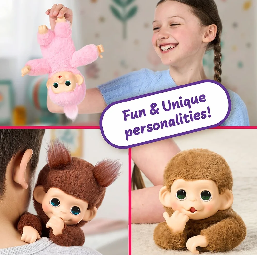 Little Live Pets Baby Monkey Minis Luna Lemon, Juguete Interactivo, 20 Sonidos, Suave Pelaje Rosa, 18,8 cm