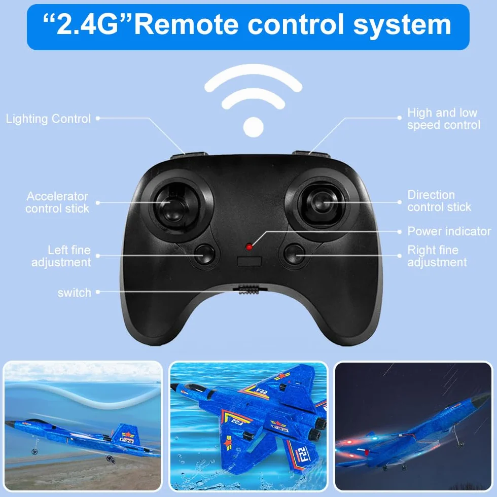 Avión F-22 RC, Avión de Control Remoto, 2.4 GHz AviónTeledirigido, AviónRC con Mando a Distancia, Avions Juguete para Niños y Principiantes con Sistema de Giroscopio,Avións Teledirigido Adulto