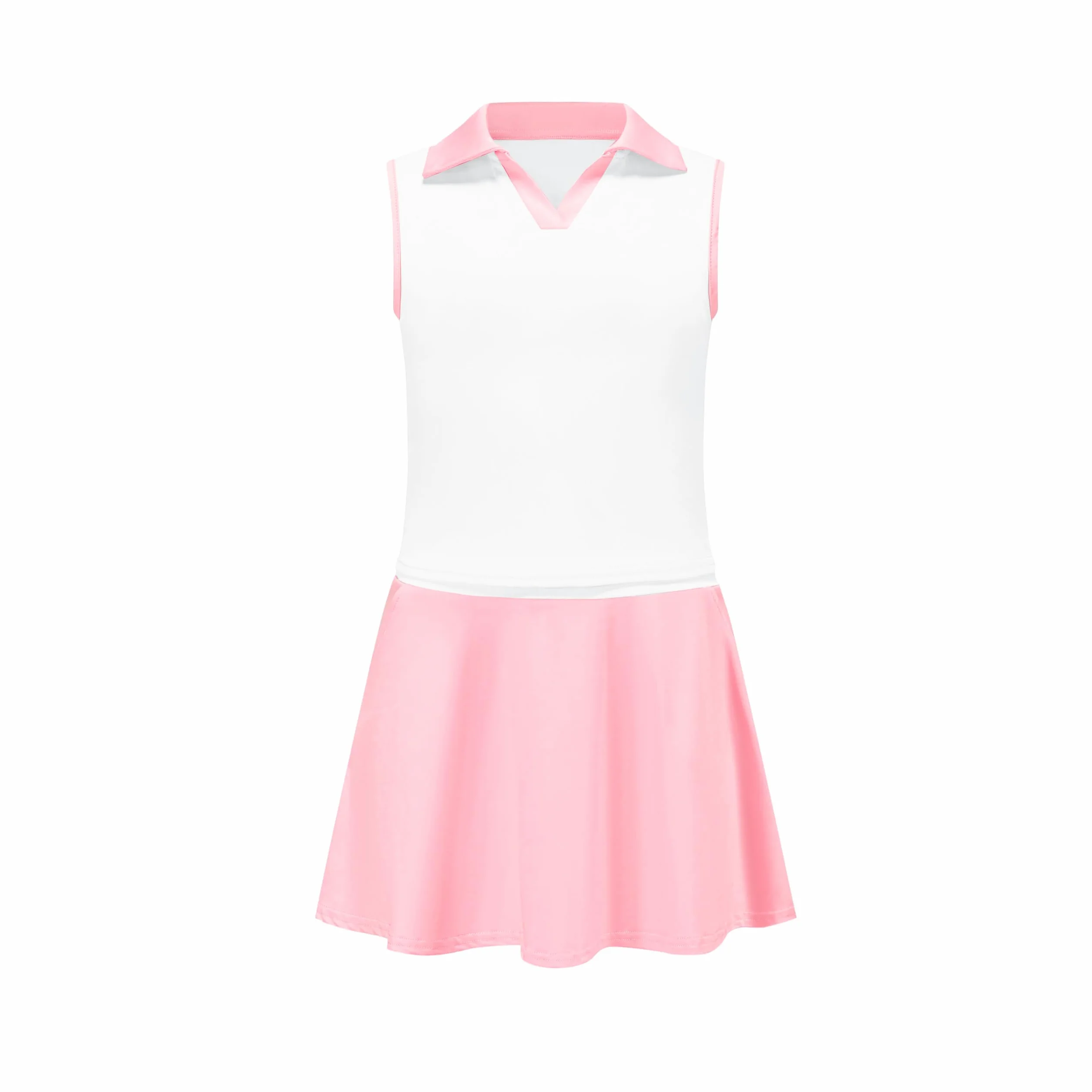 Vestido de tenis sin mangas para niñas cuello en V falda pantalón deportiva con bolsillos