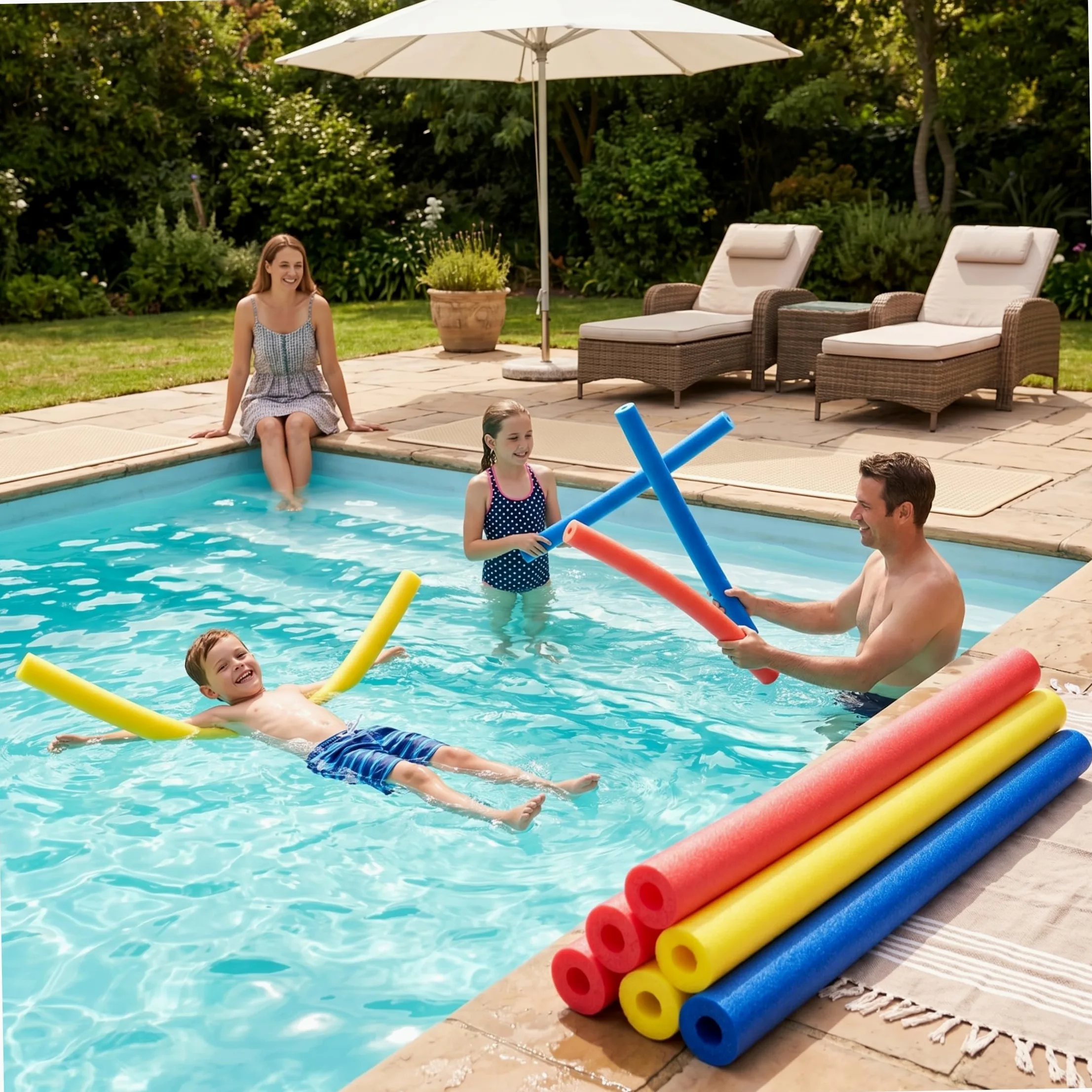 Pool Noodles 3PCS Pool Noodles Flotadores de natación Multiuso Huecos de Espuma para Juegos acuáticos y Ejercicio 59 Pulgadas