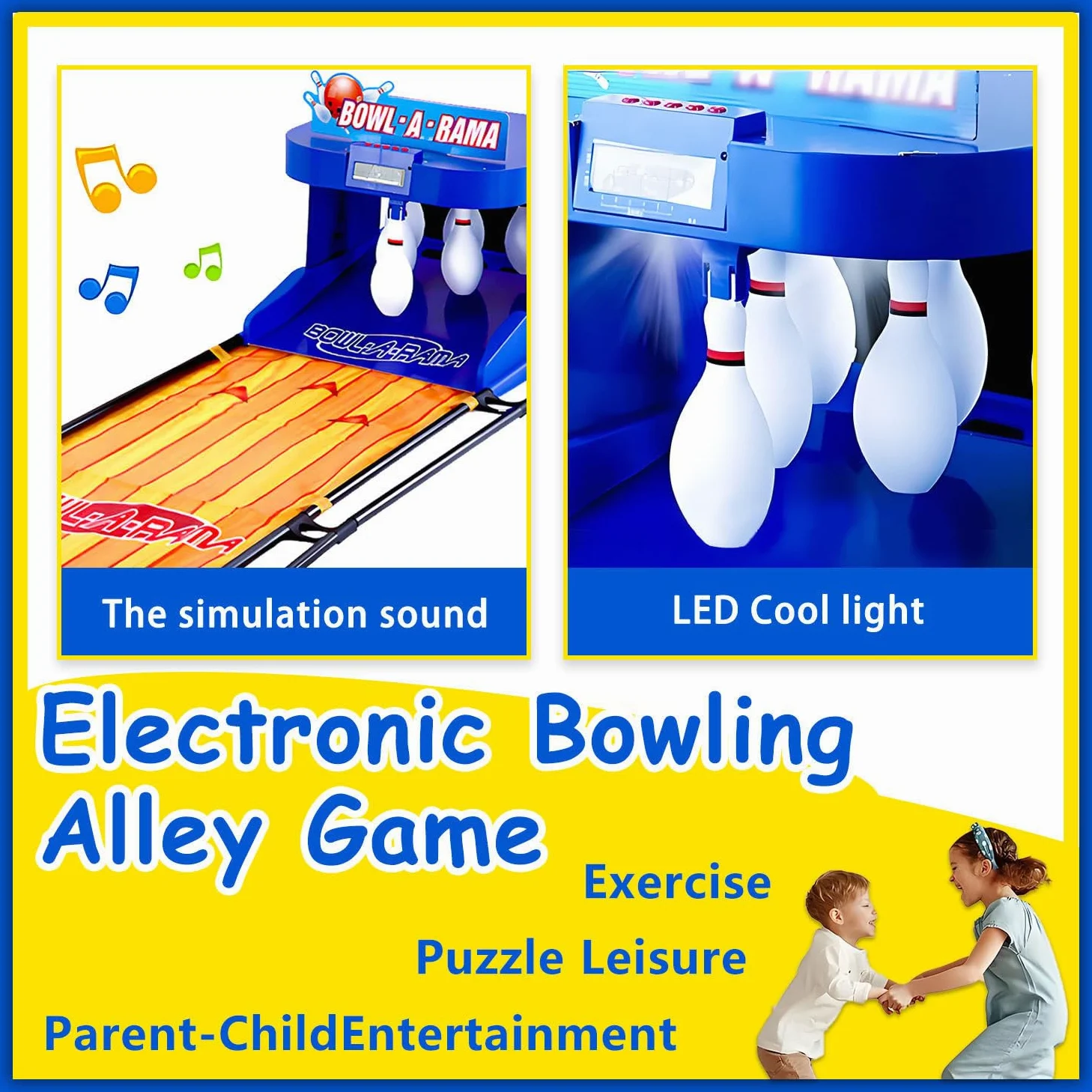 Juego de Bolos electrónico para niños, máquina de Bolos eléctrica 3.5m/11.5ft | con reinicio automático, iluminación y efectos de sonido de simulación, juego familiar plegable para interiores