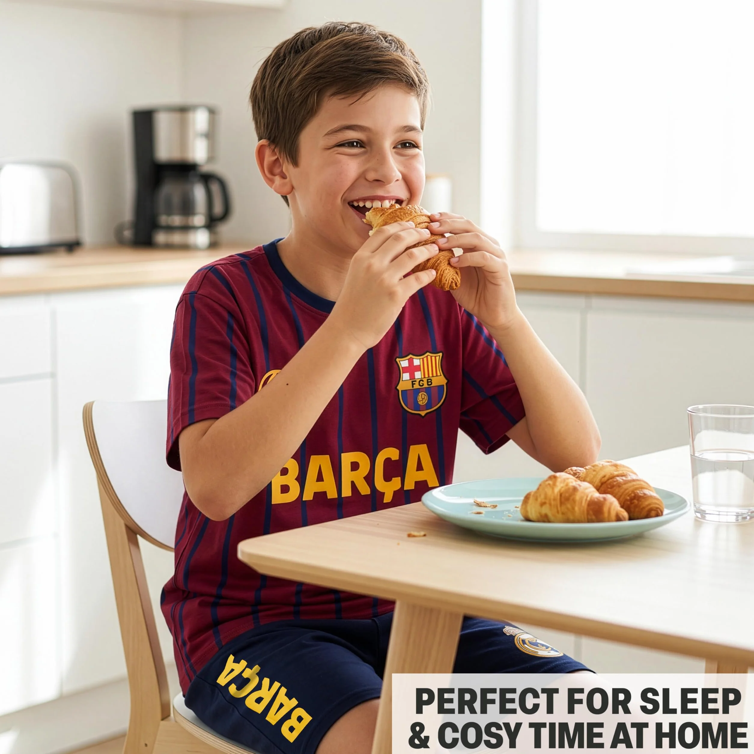Real Madrid FC Barcelona Pijama Niño Algodón Camiseta Manga Corta Pantalón Corto Verano