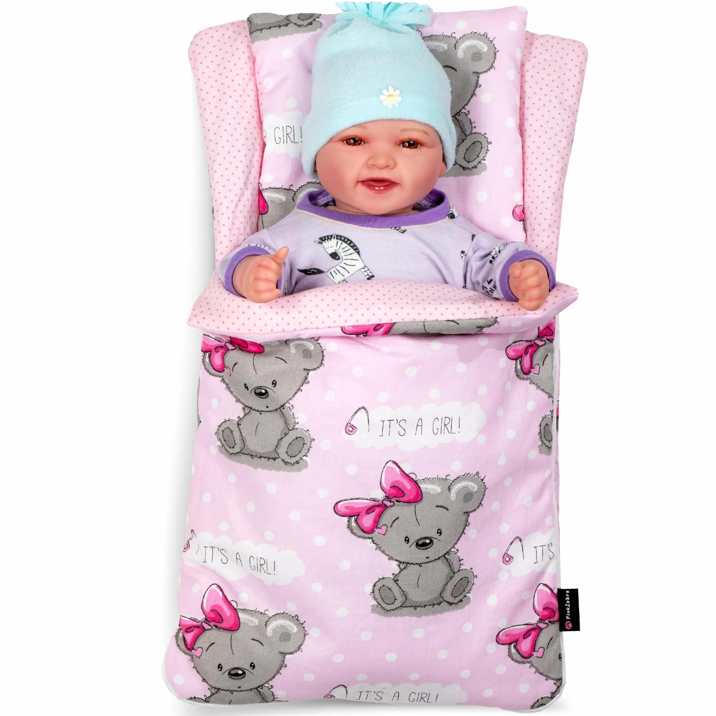 PinkZebra Sacos de Dormir para muñecas por Ambos Lados, Juego de 2 Piezas para cama, Ropa de Cama para muñecas de algodón