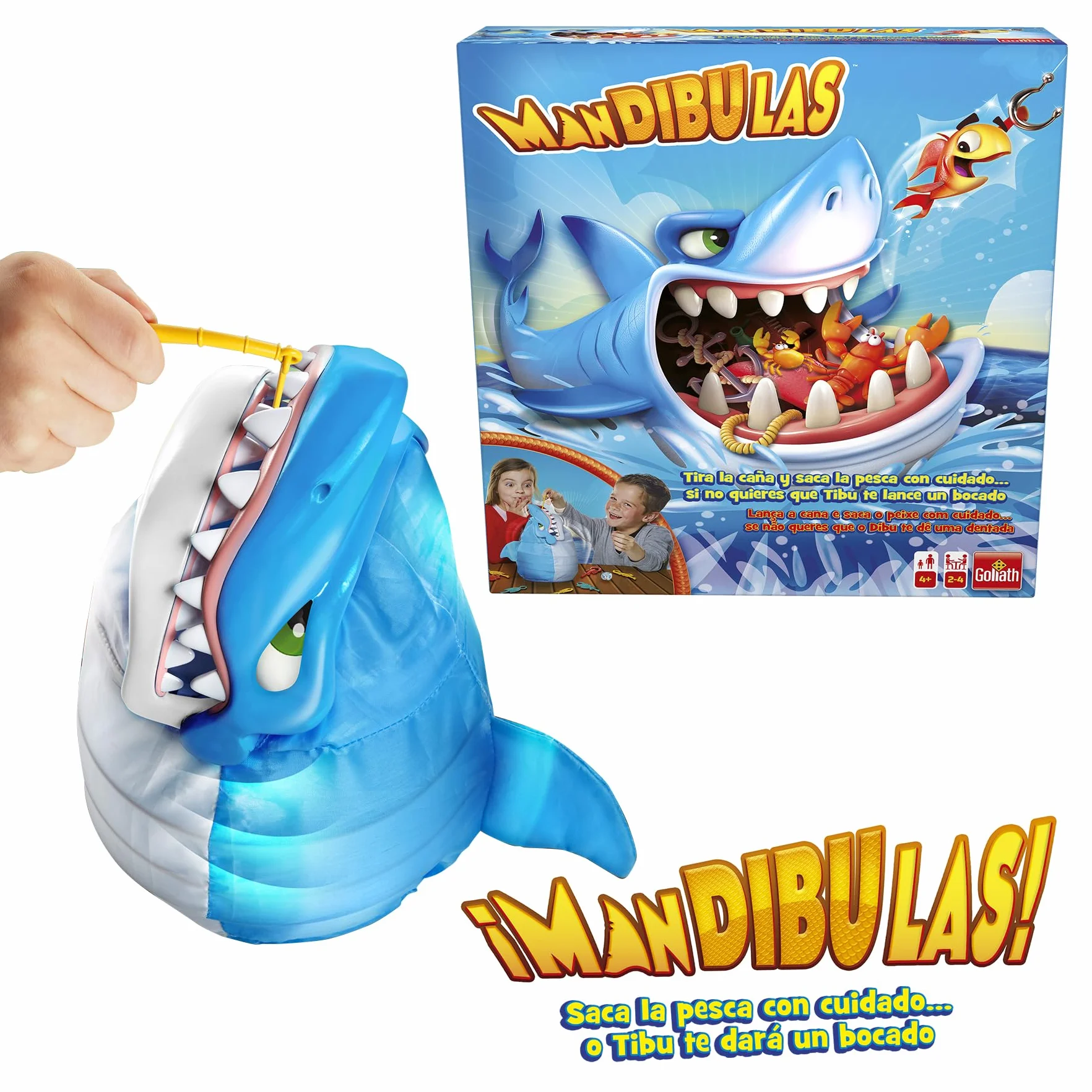 Mandibulas, Juego de Mesa. La pesca más divertida, Juego para niños partir de 4 años. Rescata los animalitos marinos sin que el Tiburón te atrape. Saca los peces de su mandíbula con tu caña de pescar