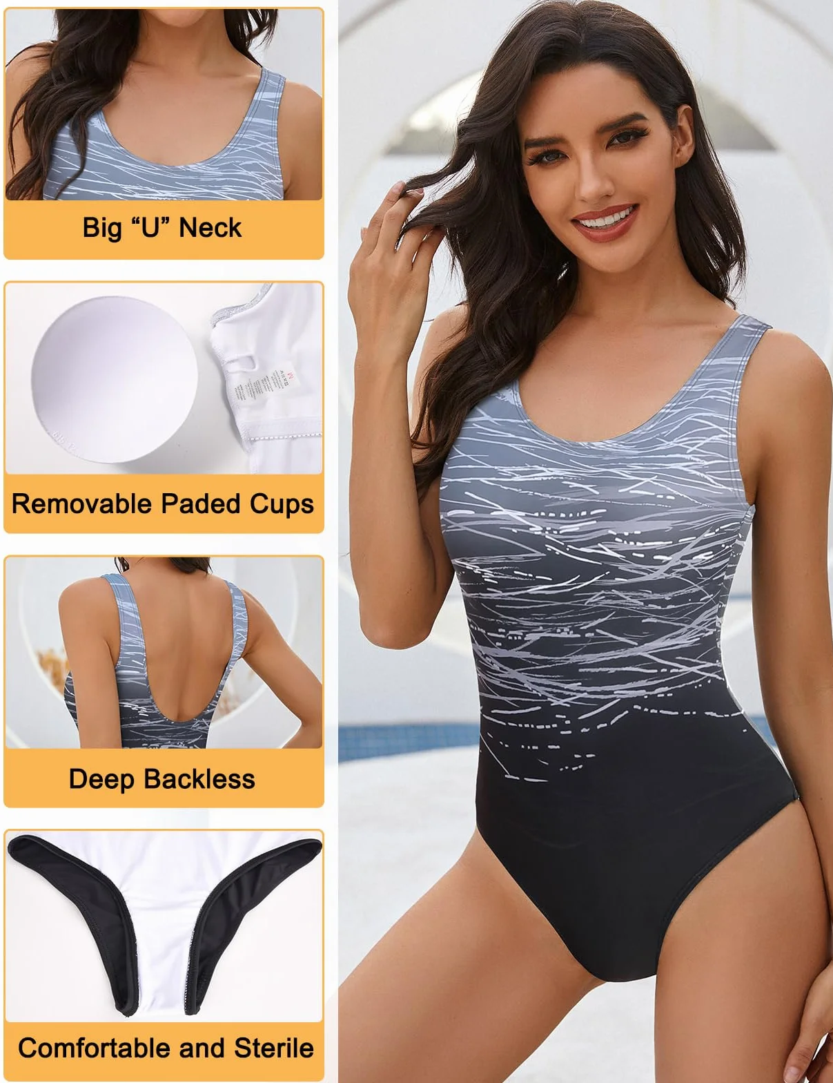 heekpek Trajes de Baño una Pieza Bañadores Mujer Chaleco Estilo Gradiente Color Cintura Alta Slim Fit Deportivo