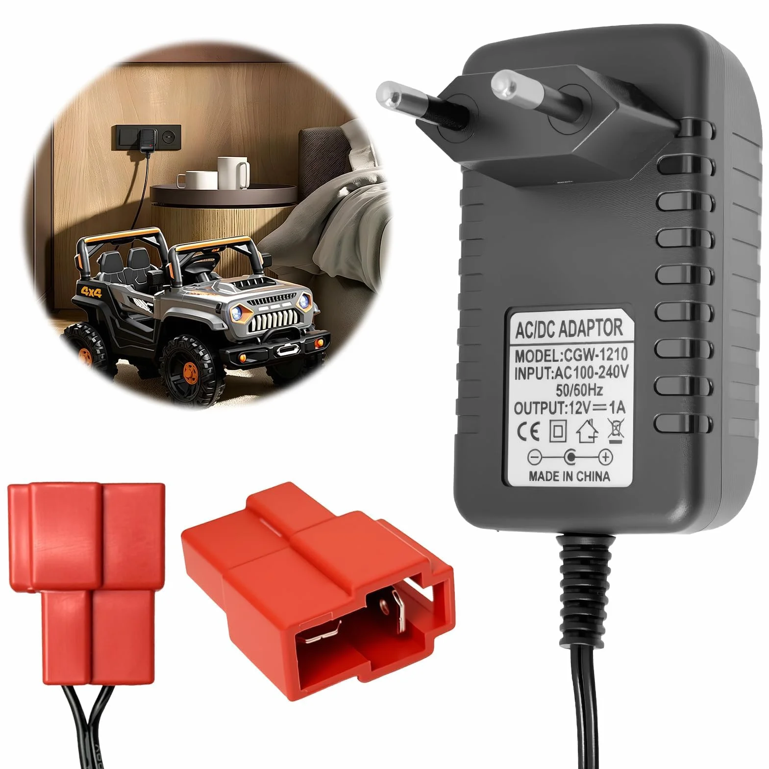 Cargador de Batería 12V para Vehículos Eléctricos Infantiles con Indicador LED Seguro Compatible con Coches de Juguete Moto ATV SUV Conector Cuadrado Compatible con BMX X6, Kid TRAX GMC, Wal-Mart, Mot