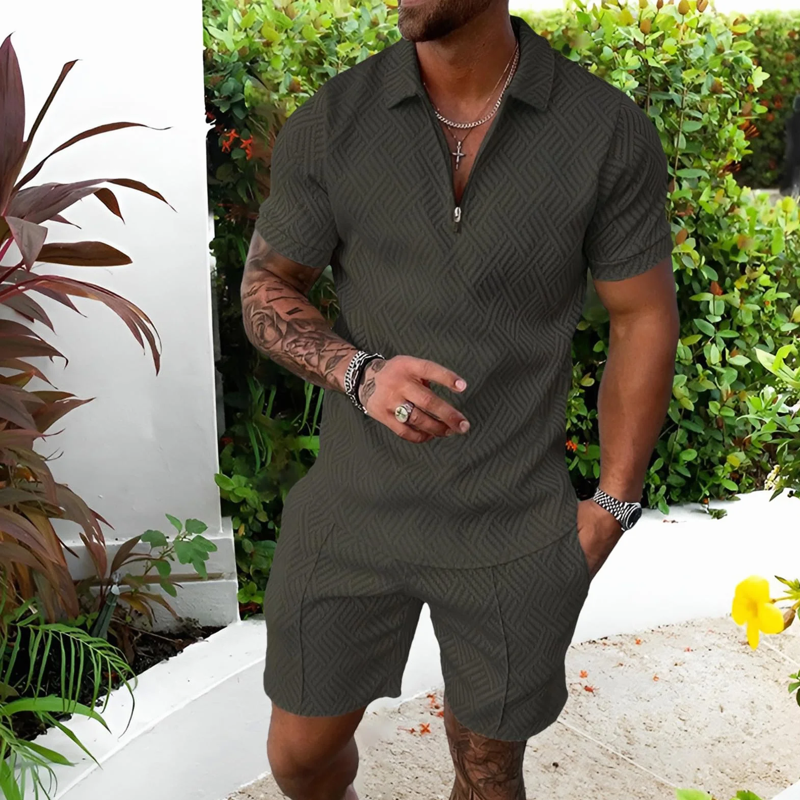 Amropi Chándal Deportivo Hombre Cremallera 2 Piezas Verano Conjunto
