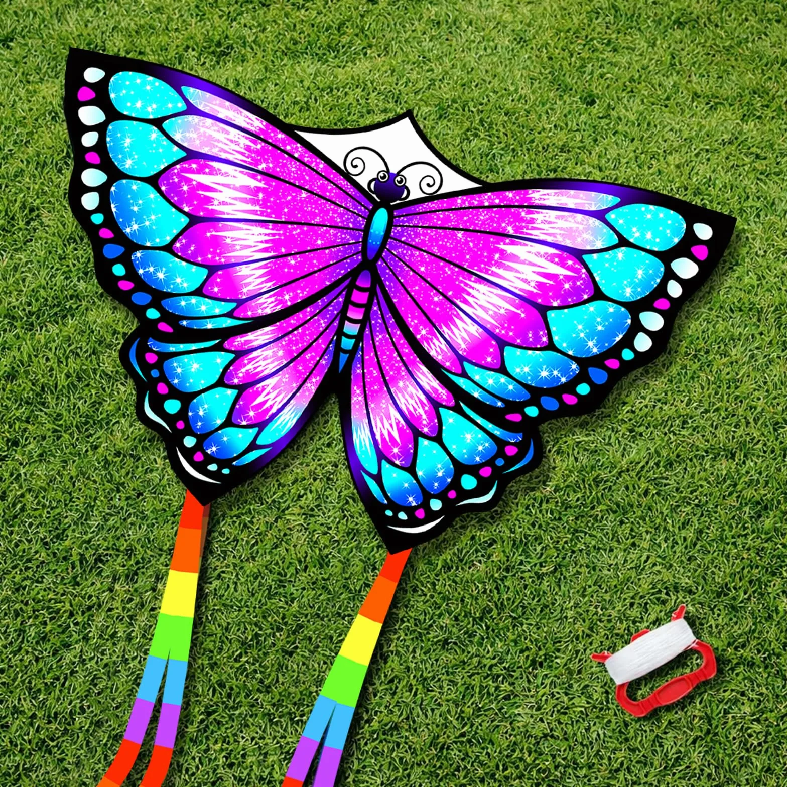 Gran Cometa de Mariposa, Fácil Volar y Montar, Cometas para Niños con Ola Larga para Niños y Adultos Principiantes, para Playa, Viaje, Juegos al Aire Libre