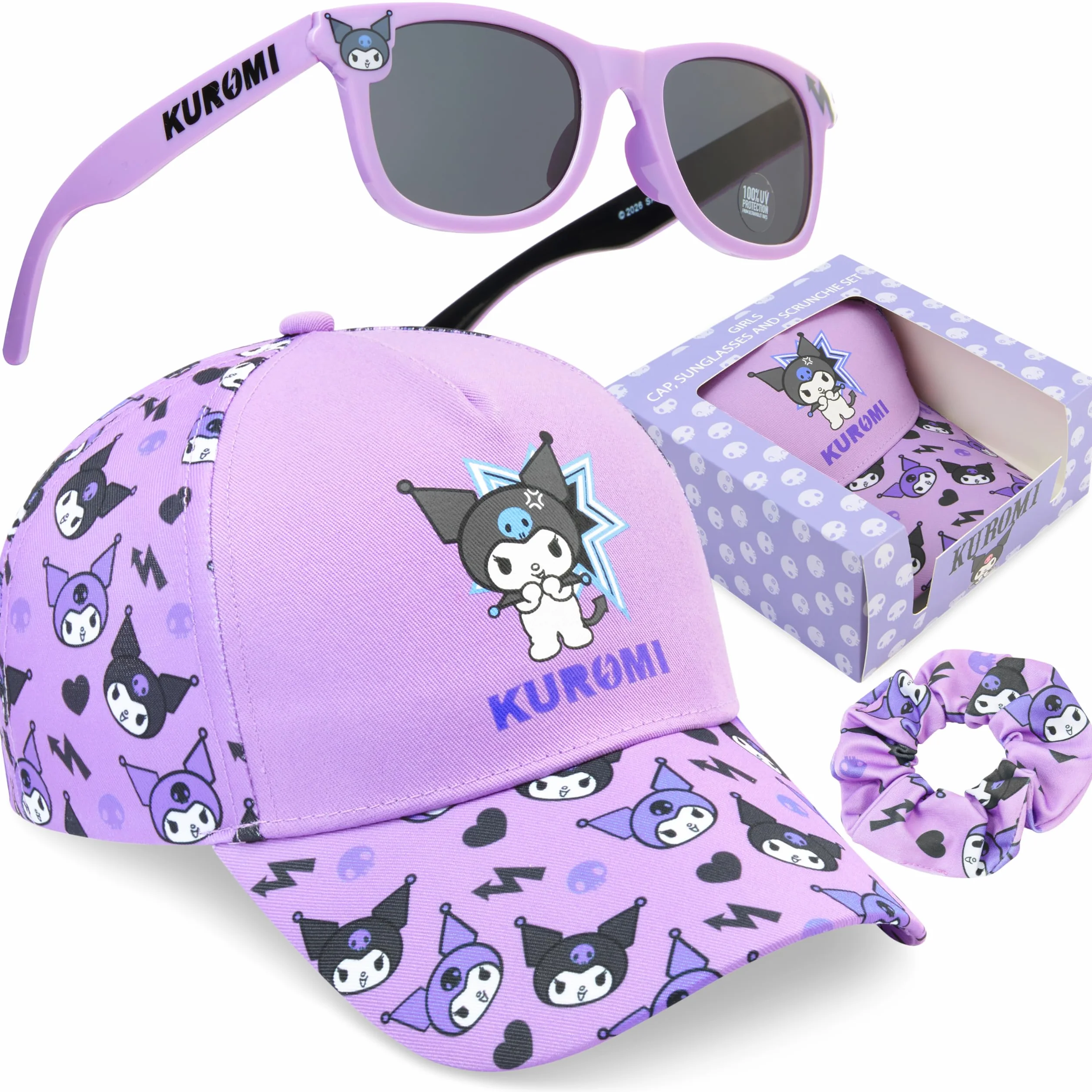 Gorra Niña con Gafas de Sol UV400 y Goma Pelo Set Accesorios Verano
