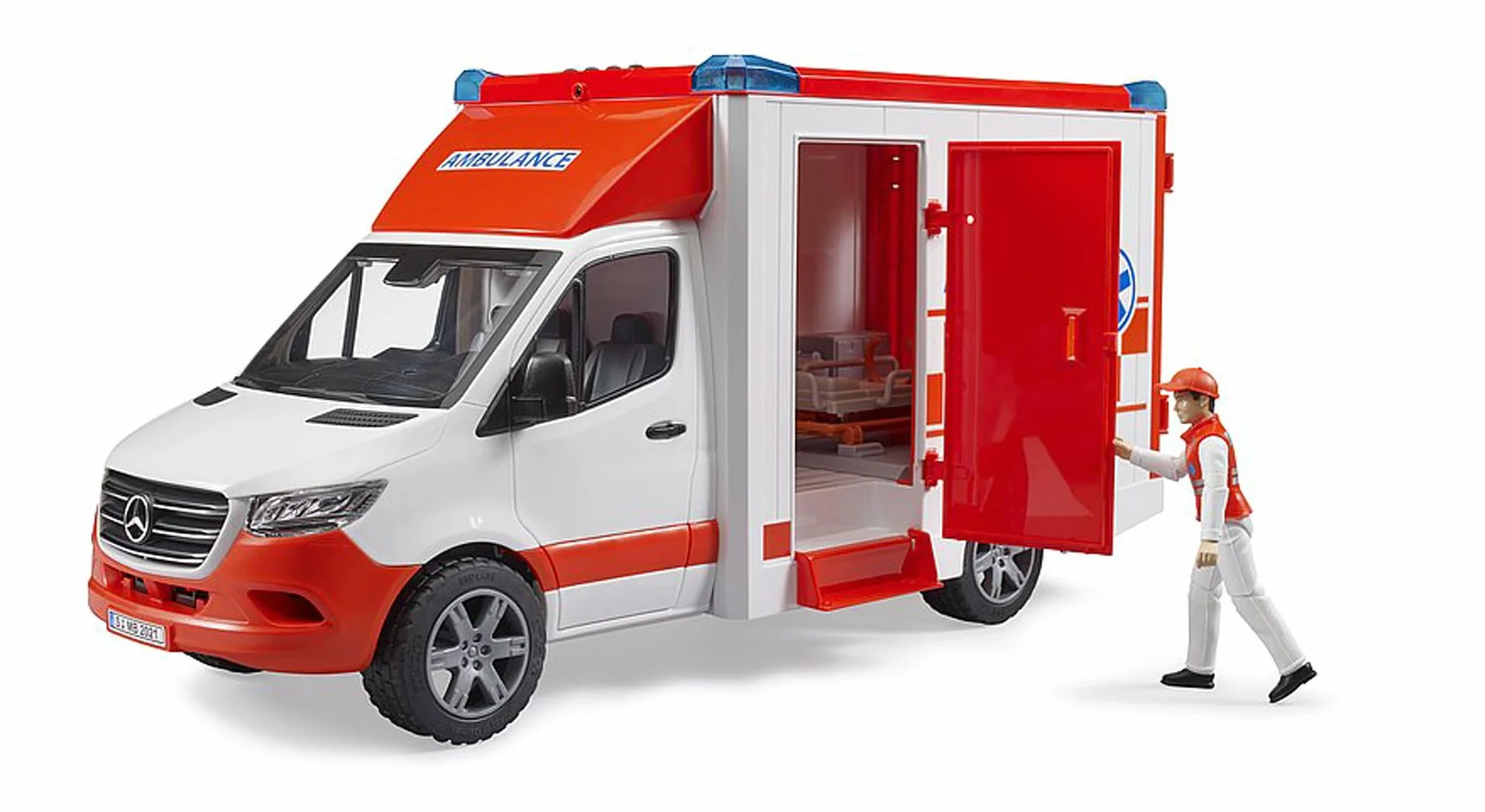 bruder 02676 - Mercedes Benz Sprinter Ambulancia módulo integrado de luz y sonido, vehículo de emergencia, ambulancia