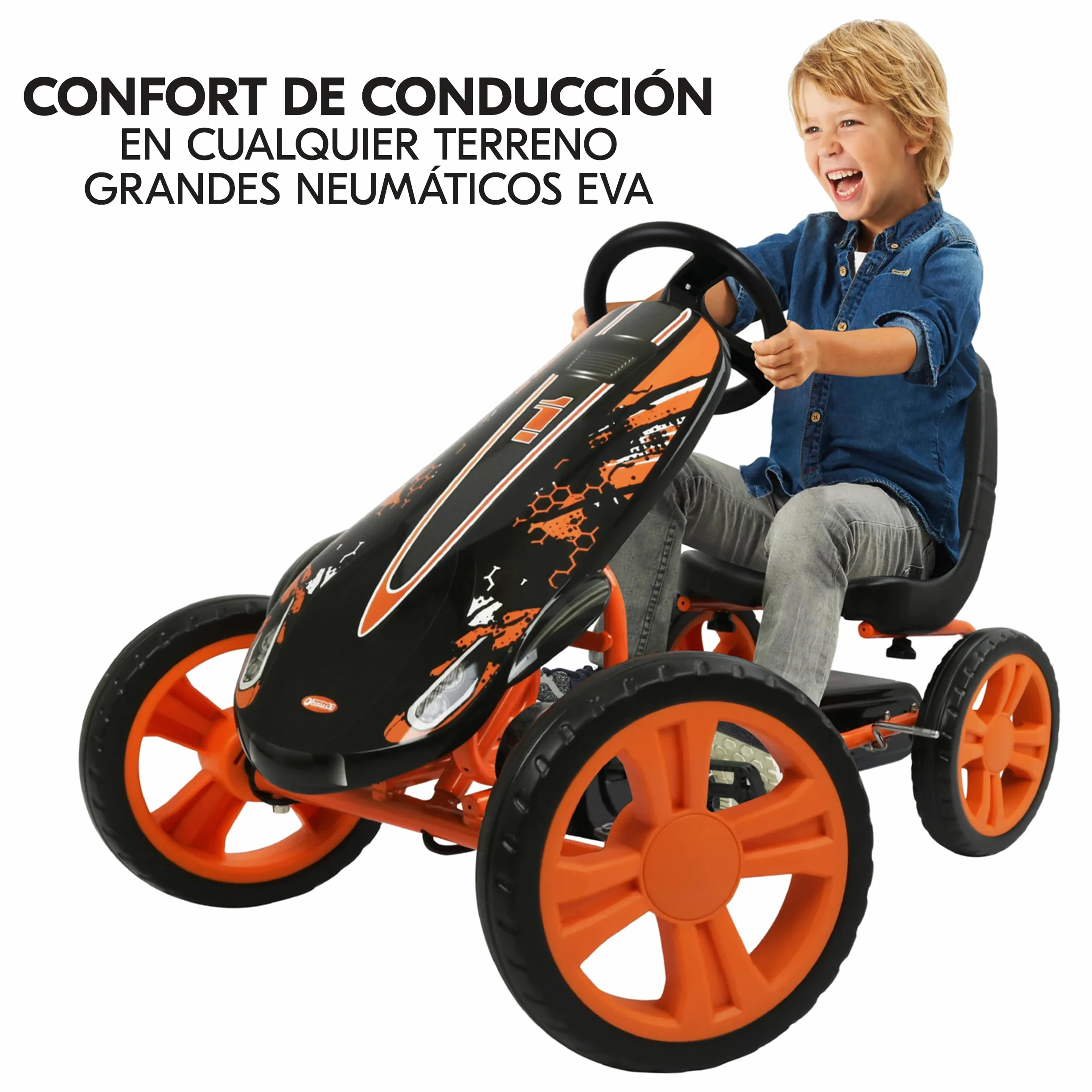 hauck Speedster Kart Pedales para Niños, Go Kart desde 4 años hasta 50 kg, Freno de Mano, Asiento Ajustable en 3 Posiciones, Marco de Acero