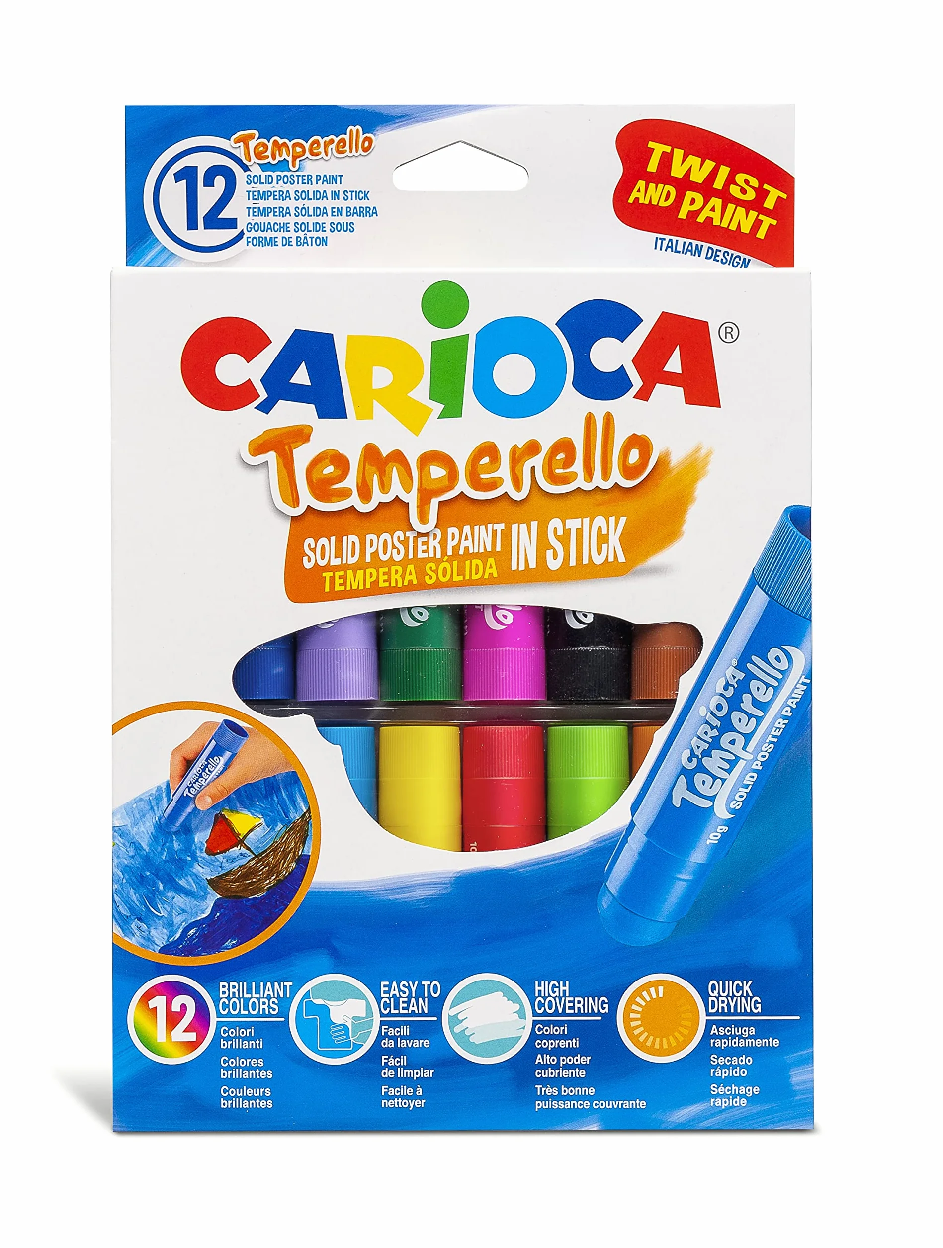 Carioca TEMPERELLO 42738 - Témperas Solidas en barra, 12 Colores, color/modelo surtido