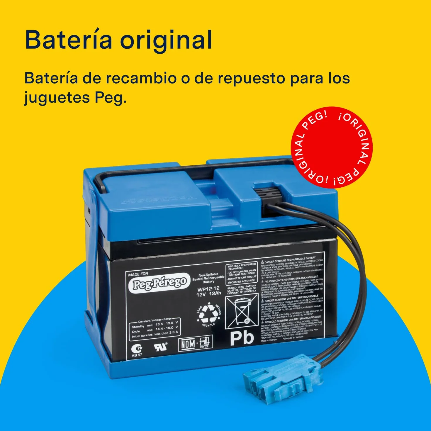 PEG Batería 12V 12Ah Recargable para Vehículos Eléctricos Peg Perego