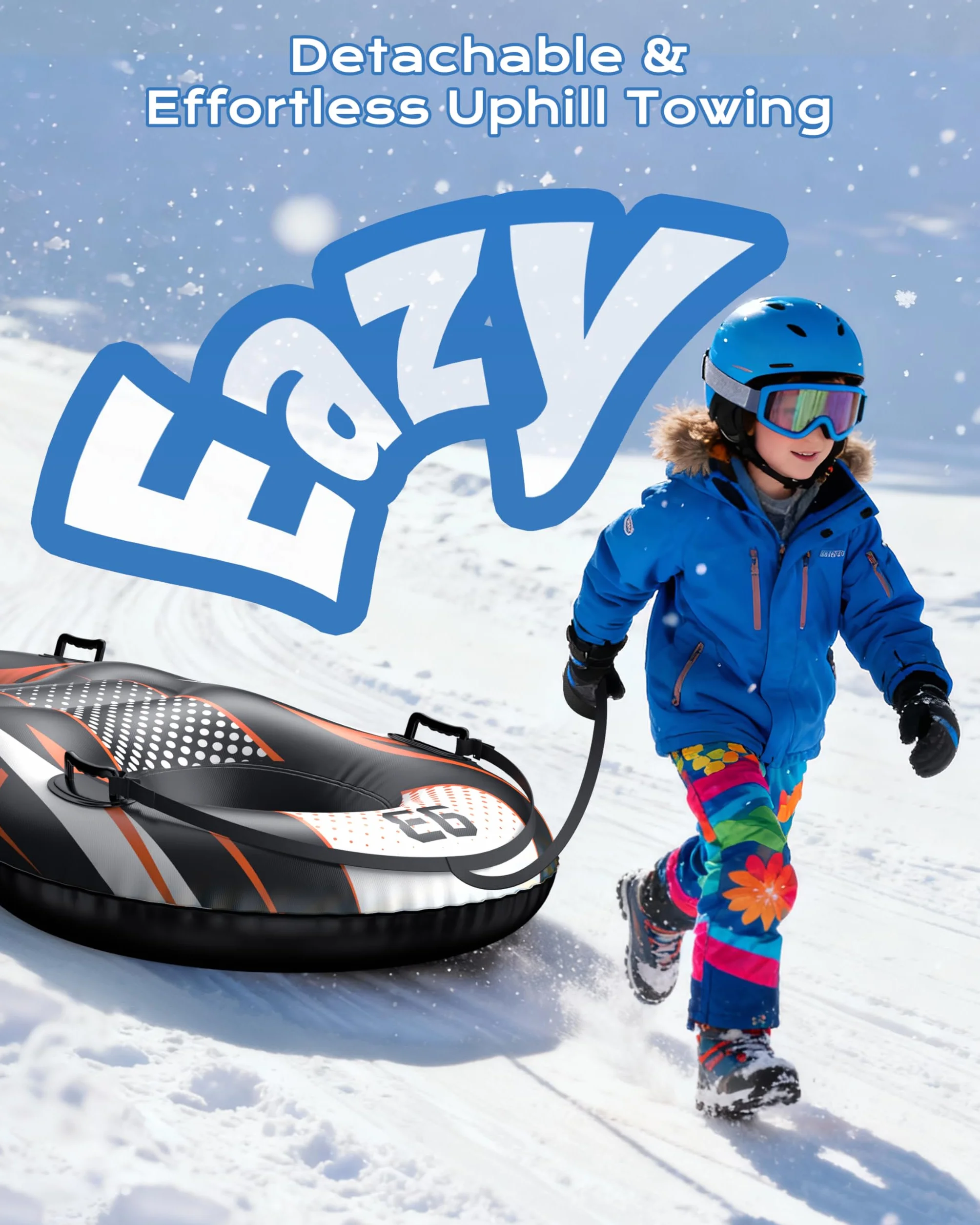 Trineo de nieve inflable 2 asientos con correa remolcable, cubierta resistente, anticongelante