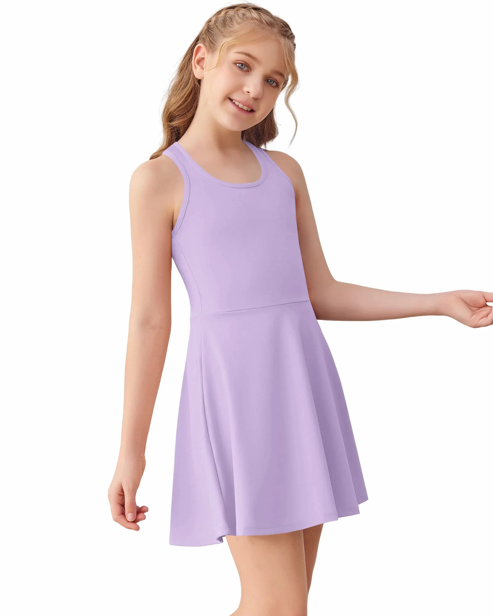 Vestido de tenis sin mangas para niñas, espalda cruzada, bolsillos cortos