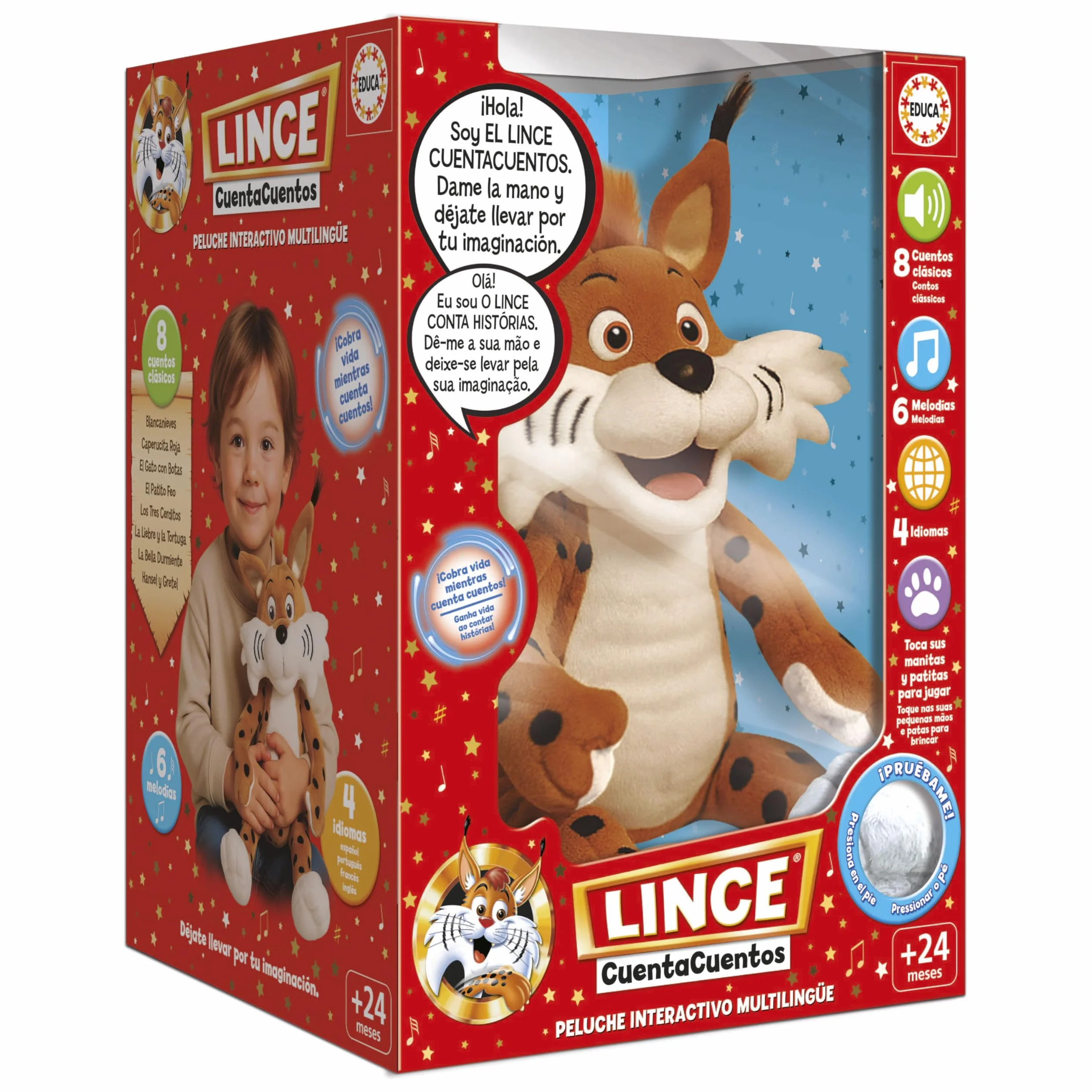 Educa Lince Cuentacuentos Peluche Interactivo Educativo con Audiocuentos y Música Infantil Regalo para Niños 2 años