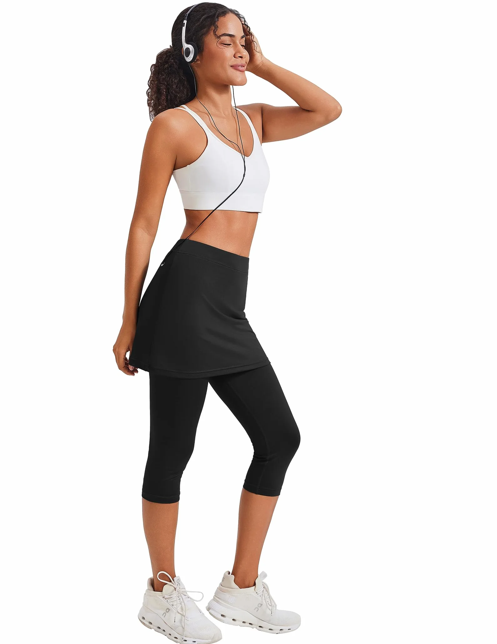 PINSPARK Falda de Tenis para Mujer, Cintura Alta, 2 en 1 con Pantalones Cortos, Correr, Yoga 3/4 con Bolsillos