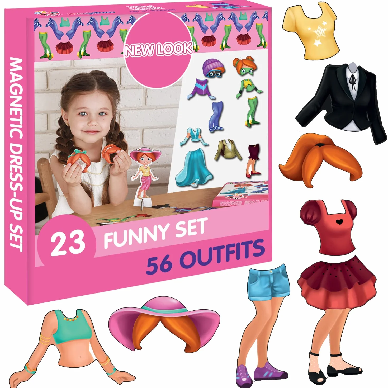Juego Magnético Vestir Niñas – 23 Personajes & 56 Outfits – Set Dress Up Educativo Infantil – Actividad Montessori Viaje Hogar – Imanes Nevera Creativos – Regalo Infantil