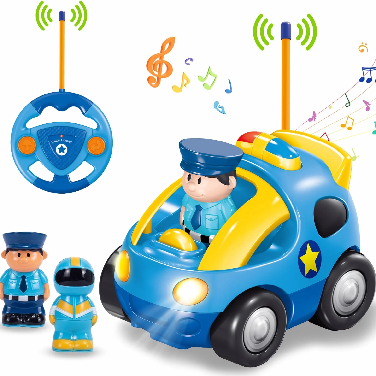 Pup Go Coche de Carreras RC Cartoon para Niños Pequeños 18 Meses, Música y 2 Muñecas Intercambiables, Primer Coche de Control Remoto, Cumpleaños o Navidad